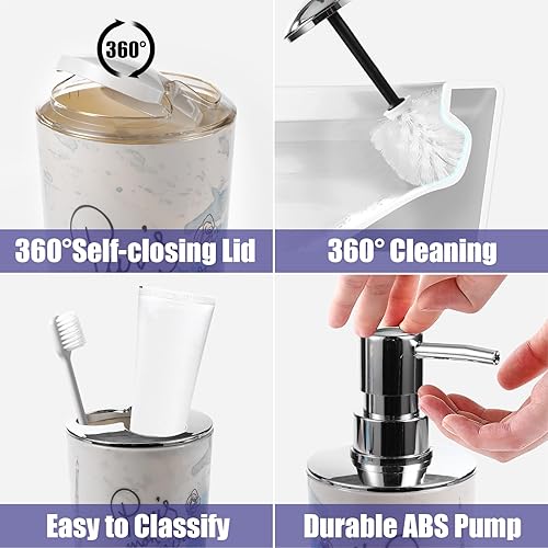 Miniatura 2 de Juego de accesorios de baño con soporte para cepillo de dientes, taza de cepillo de dientes, dispensador de jabón de loción, jabonera, cepillo de