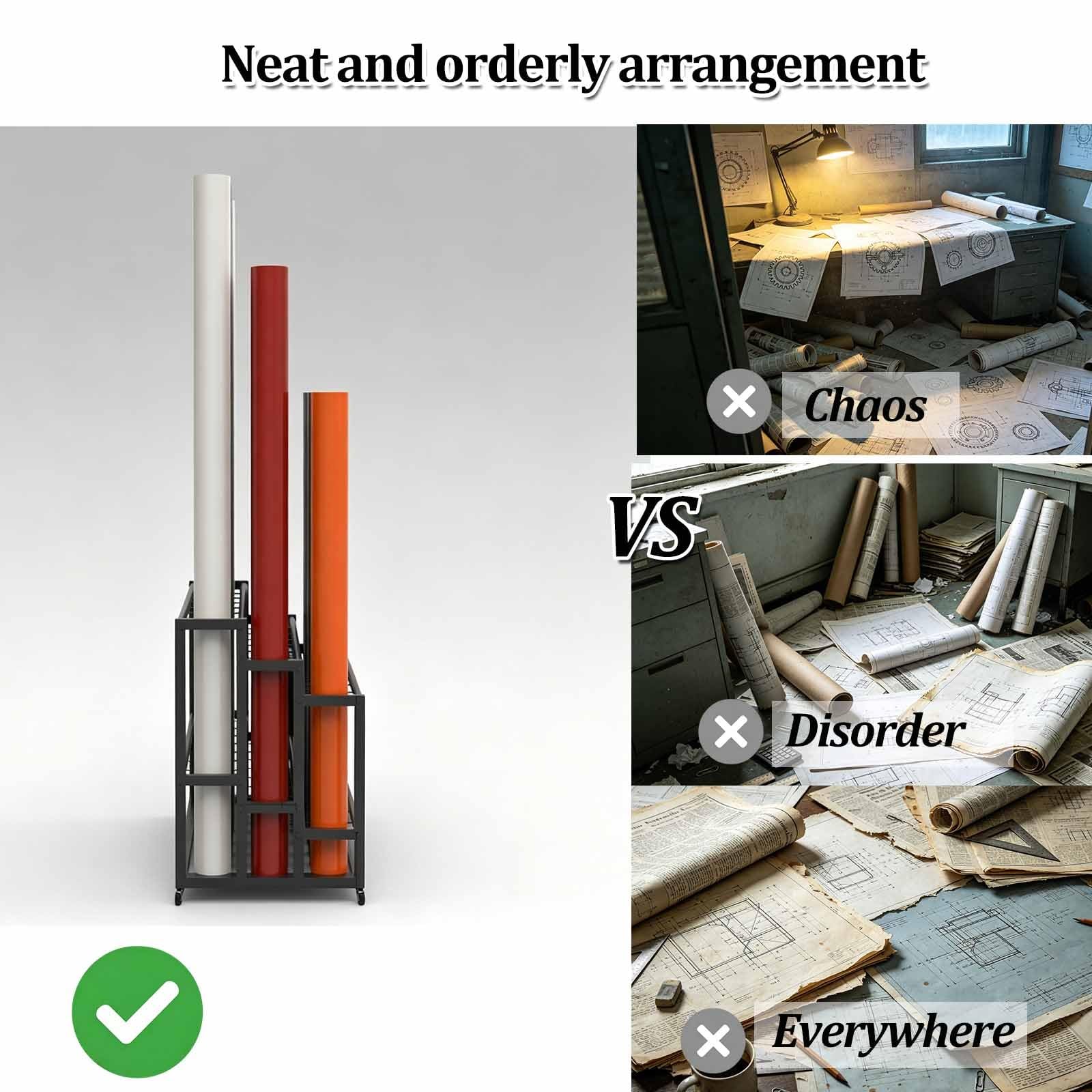 Porta-progetti a 3 livelli con ruote, espositore verticale per poster