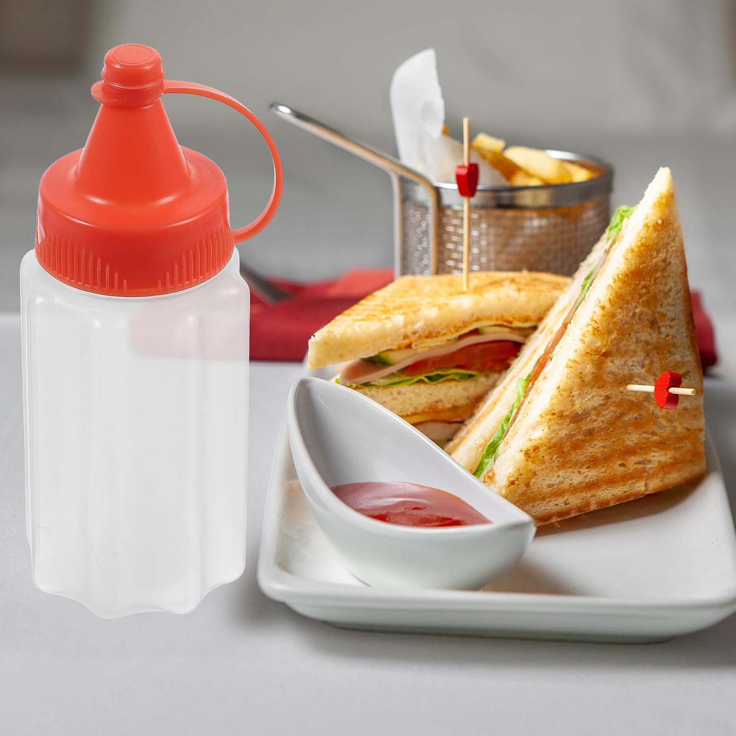 4pcs Red Squeeze Bottles for Condiments and Dressings, Portable Kitchen Sauce Dispensers for Ketchup, Mustard, Honey, Bbq, Refillable Plastic Containers for Home Use image 5