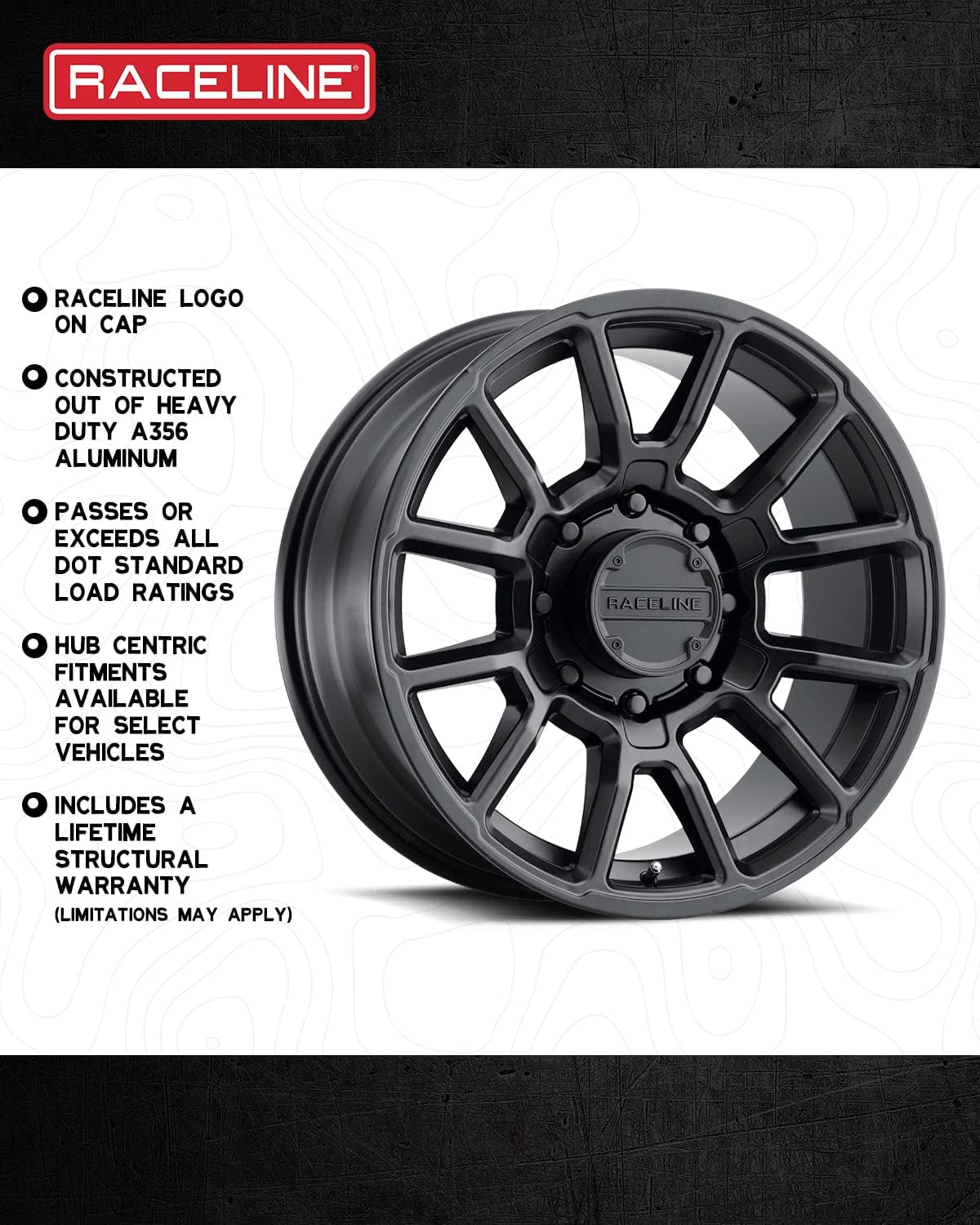 Raceline Wheels 950B GAUGE Wheel Satin Black 17X8.5"6X139.7 Bolt Pattern 0mm Offset/(4.75"B/S) Split Spoke Aluminum Passenger Car Wheels, Full Size Replacement Black Car Rims