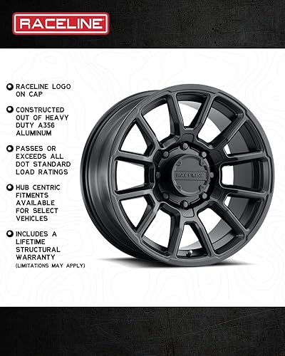 Miniatura 4 de Raceline Rueda de calibre 950B negro satinado de 16 x 8 pulgadas, 5 x 114.3, patrón de pernos de 0.000in de desplazamiento(4.5 "BS) ruedas de