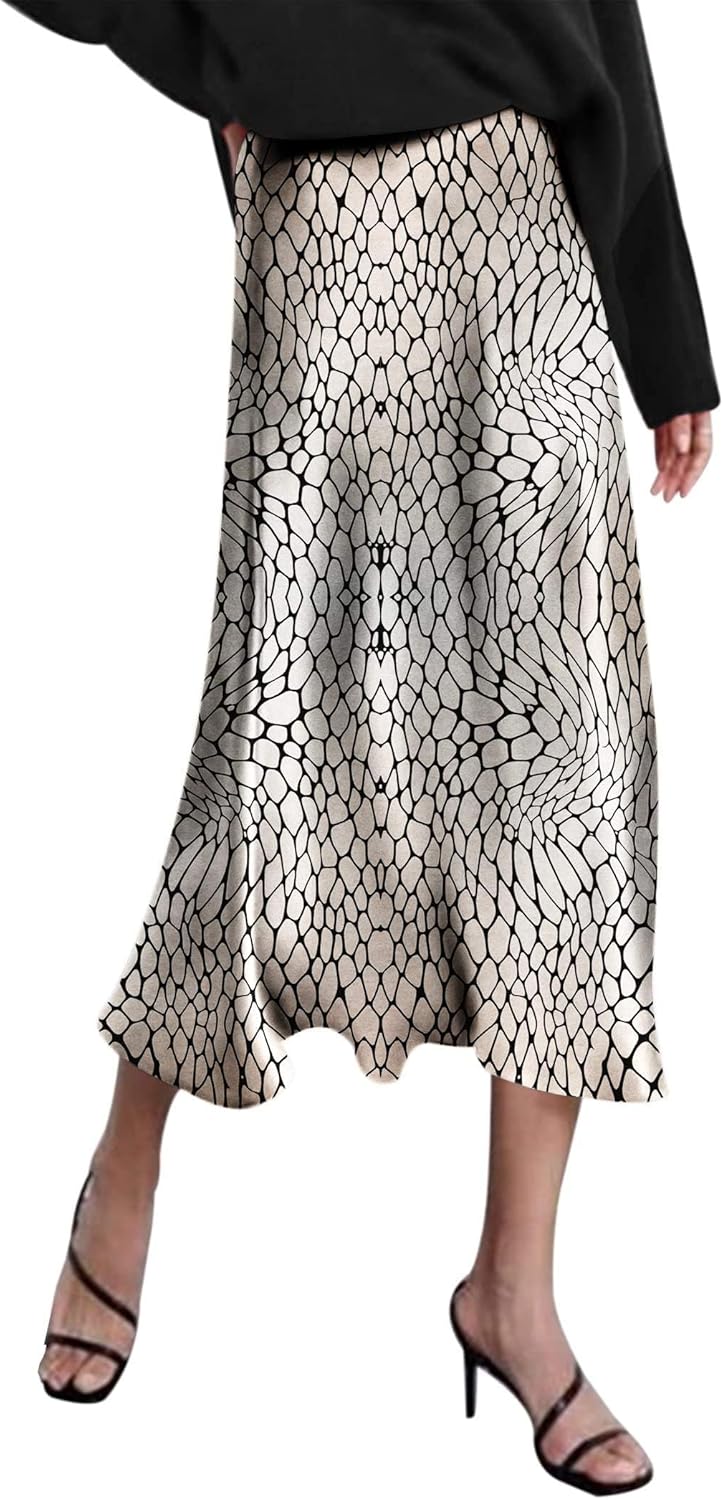Zeagoo Skirts for Women High Waist Skirt Elegant Midi Skirt Satin