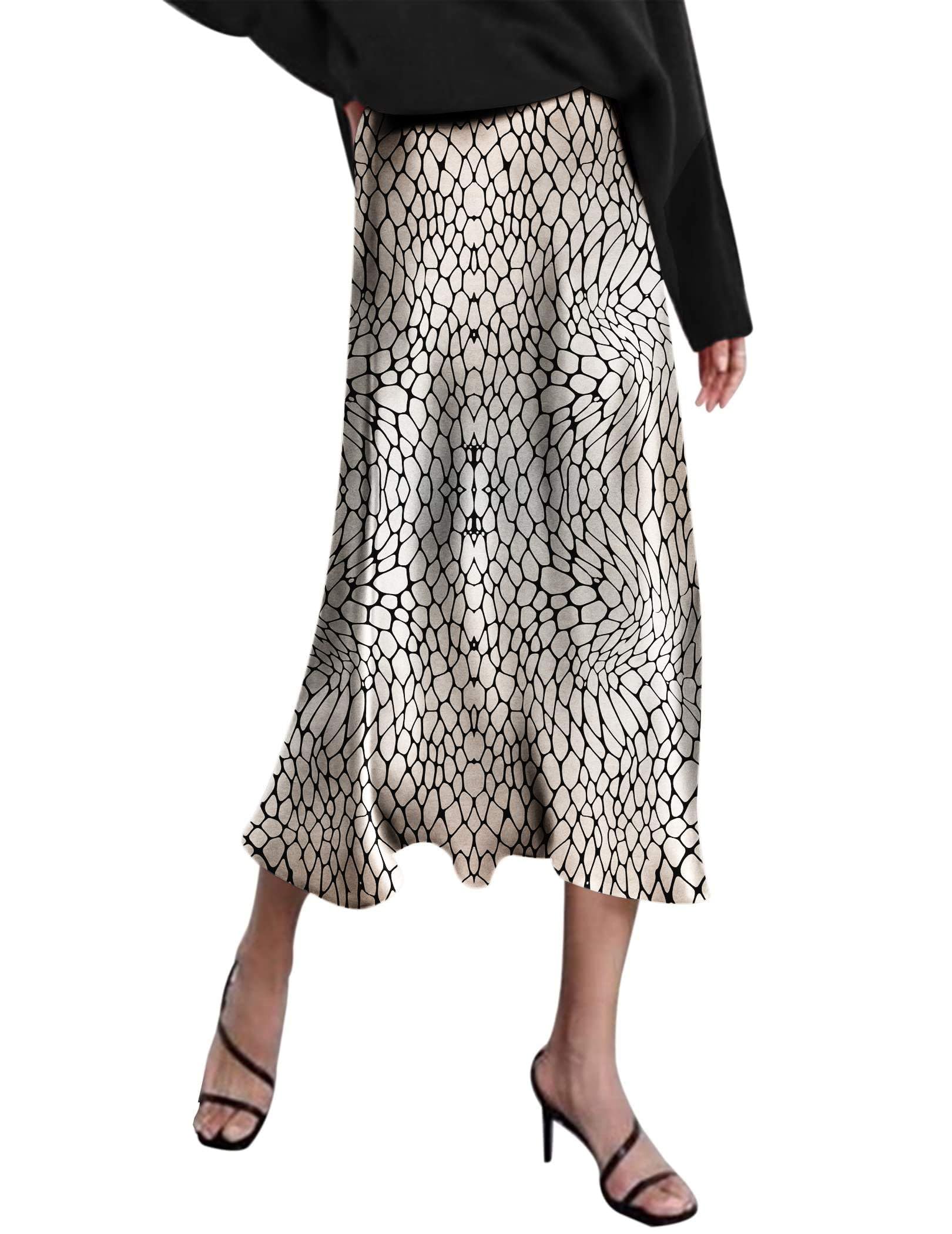 Zeagoo Skirts for Women High Waist Skirt Elegant Midi Skirt Satin