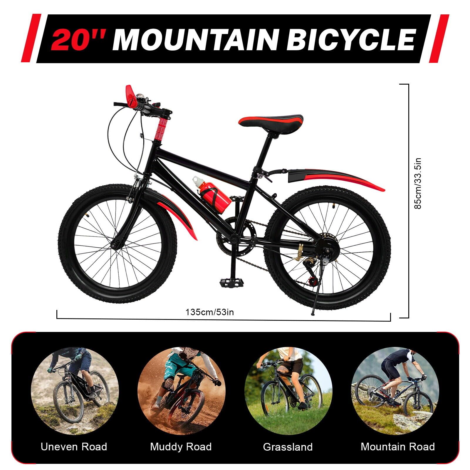 Bicicleta de montaña infantil 20 pulgadas 7 velocidades roja para niñas y niños