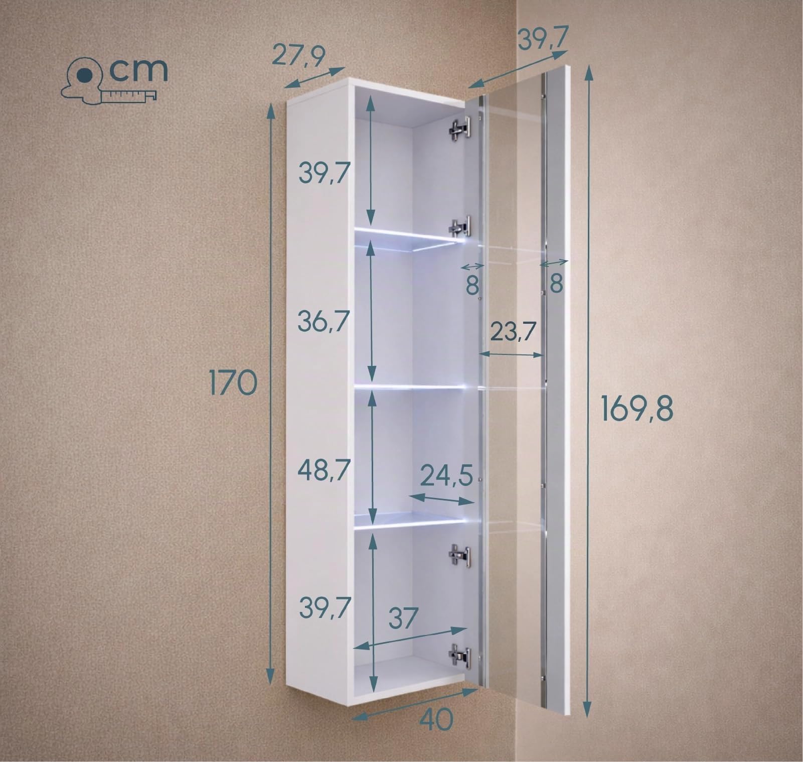 Muebles bonitos – Armadietto pensile modello Capri, colore: bianco