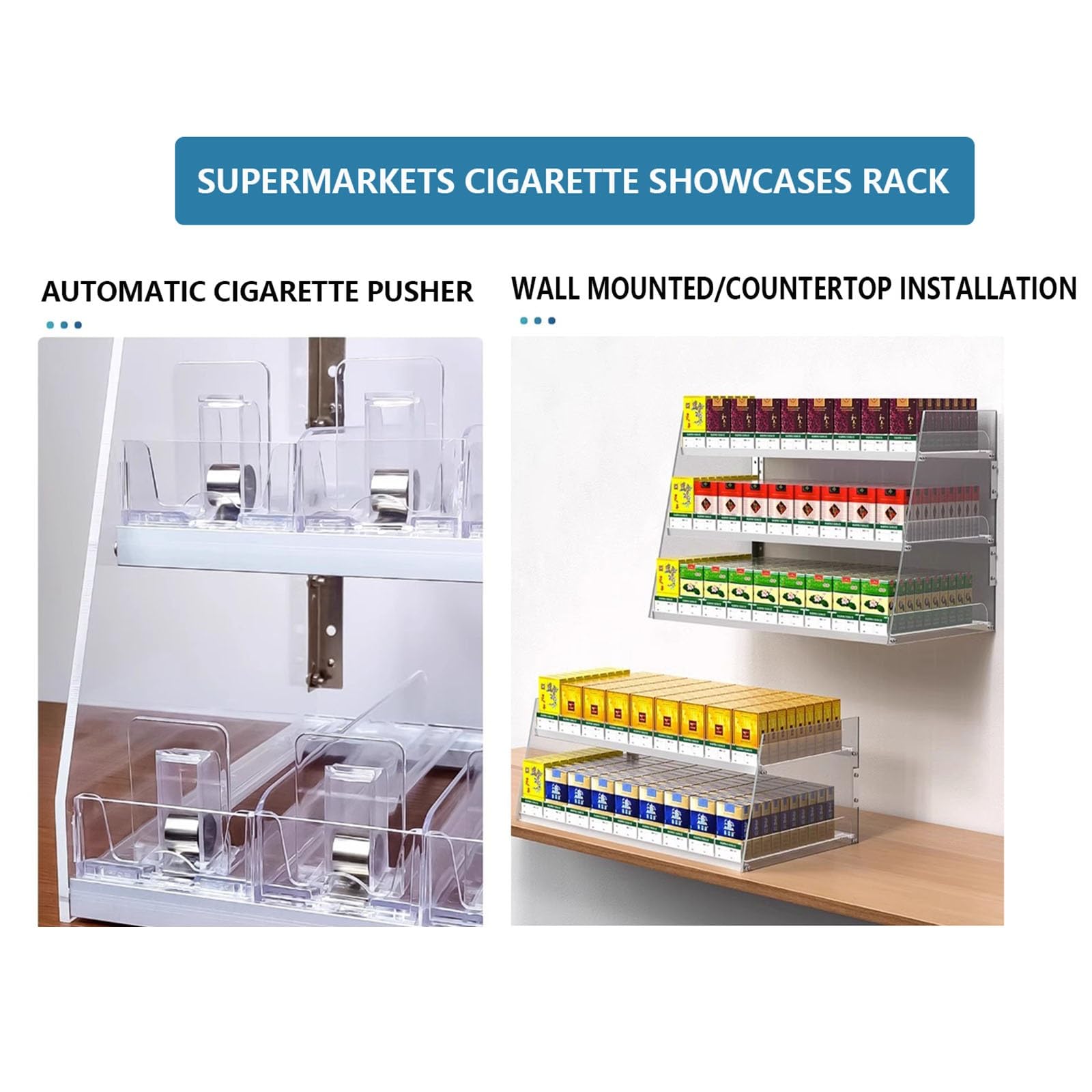 Amazon.com: Transparent Cigarette Display Rack Wall Rack Cigarettes  Organiser Holder Auto Cigarette Pusher for Convenience Stores,  Supermarkets, Retail Stores(68cmx29cmx42cm) : Health & Household