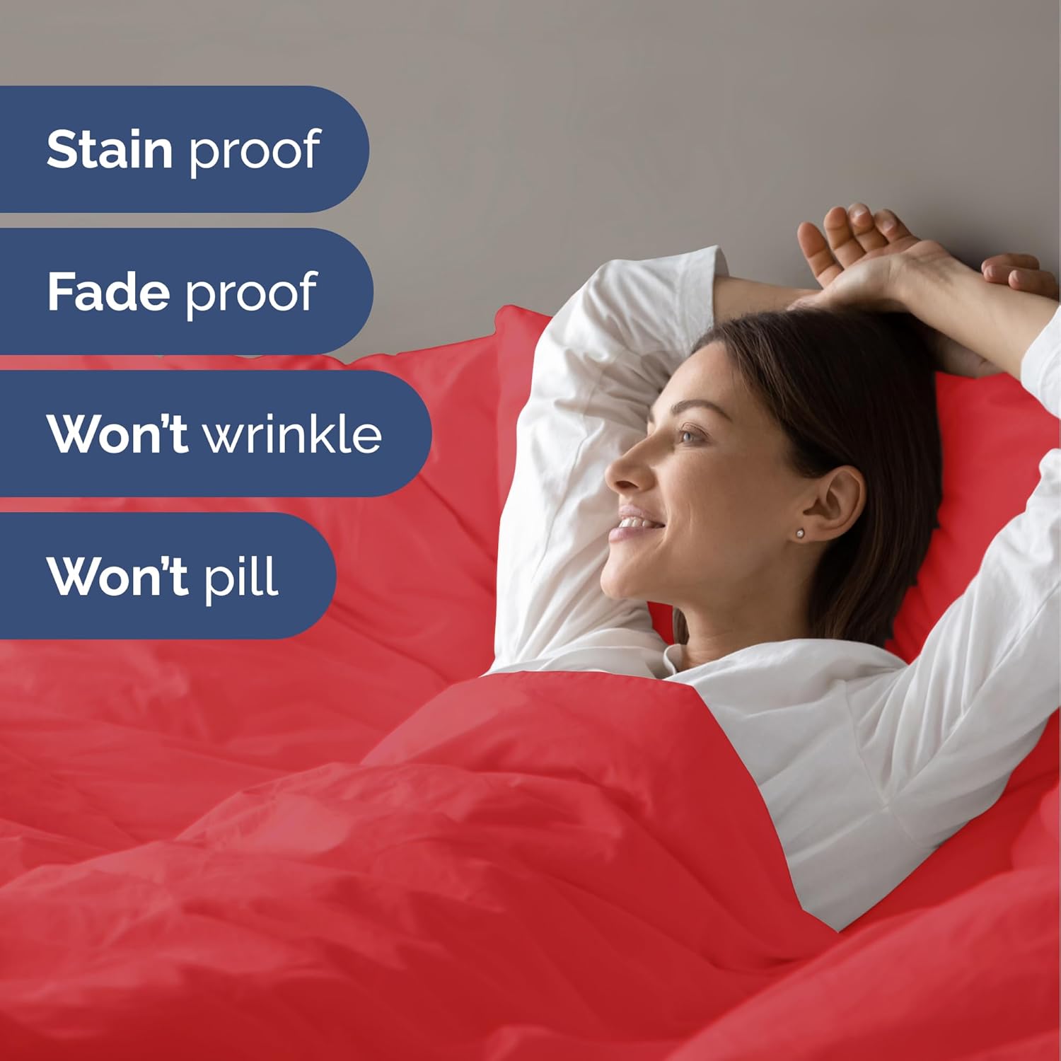 4pc Red Sheet Set with Duvet (King Size) Bundle - Bed Set Includes Fitted Sheet, Flat Sheet, Duvet Cover & Pillow Cases/Shams - Hotel Luxury Quality Bedding - Easy-Fit - Breathable & Cooling Duvet Set