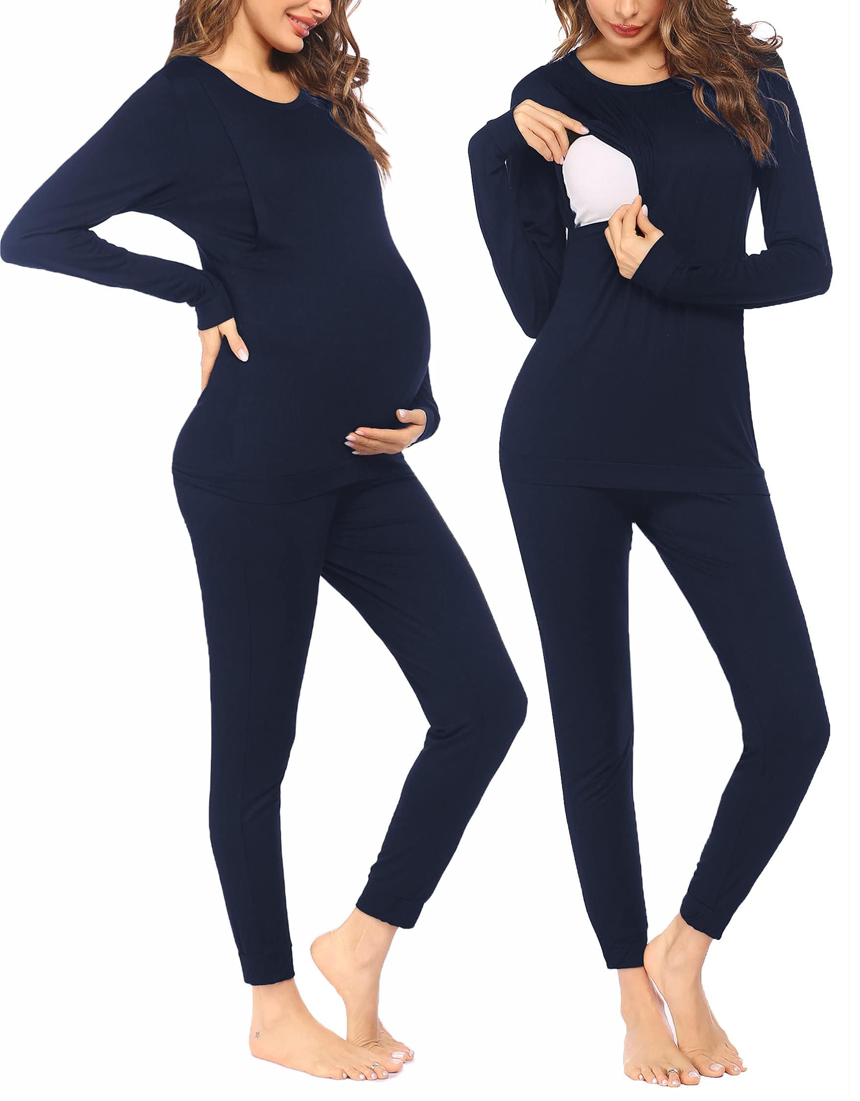 Ekouaer Pigiama Donna Premaman Pigiami maternità Invernali Manica Lunga Due Pezzi Abbigliamento da Notte Morbido, S-XXL