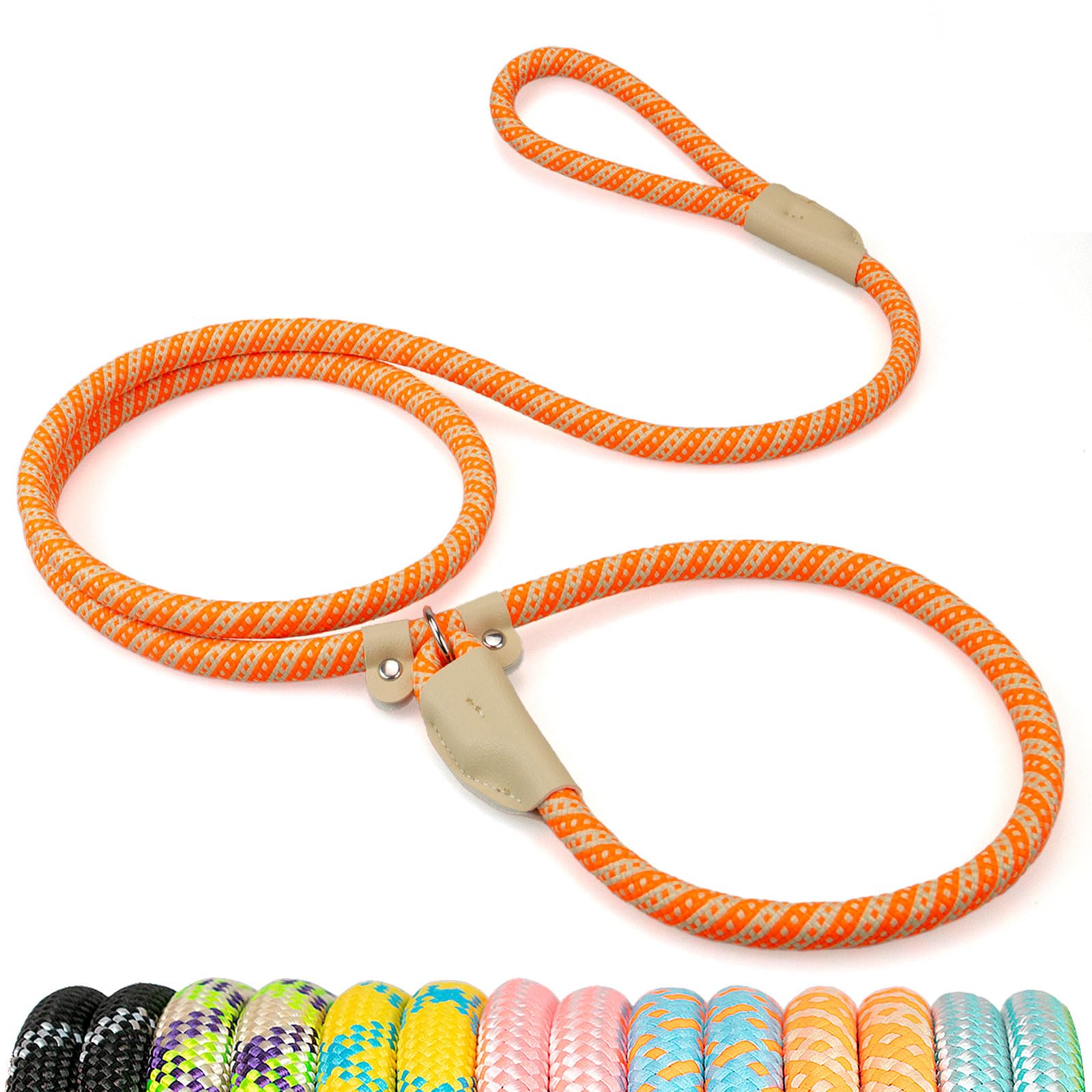 POUPUA Durable Slip Leads for Dogs, Heavy Duty Strong Rope Slip Leash for Large, Medium Dogs No Pull Training Leashes (Orange, 1/2" x 6 FT (30~120 lbs