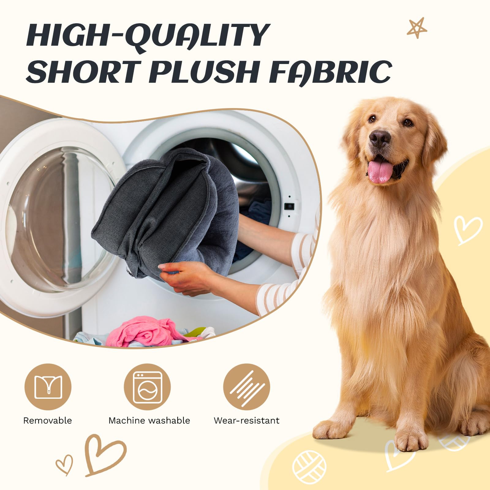OUPEIWAWA Large Dog Bed Orthopedic with Bolster Sides Removable Egg-Crate Foam Waterproof Liner Pet Bed Sofa Couch with Removable Washable Cover Non-Slip Bottom, Dark Gray - image 6