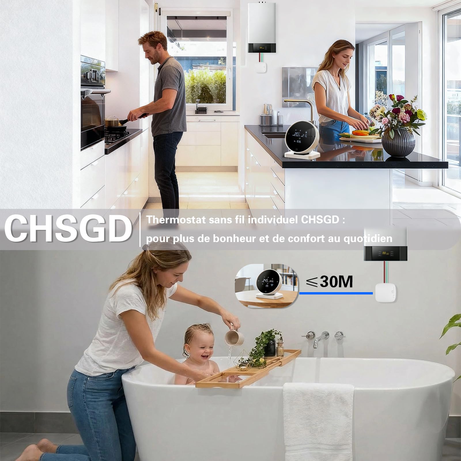 Thermostat Connecté pour Chaudière à Gaz/Chauffage à l'eau Au Sol Murale 3A