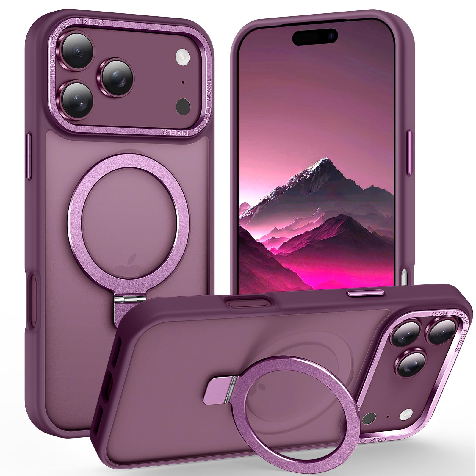 Coque magnétique pour iPhone 17 Pro avec anneau de support, protection contre les chutes de 3 m, coque de téléphone fine, translucide, mate et résistante aux chocs pour iPhone 17 Pro 6,3