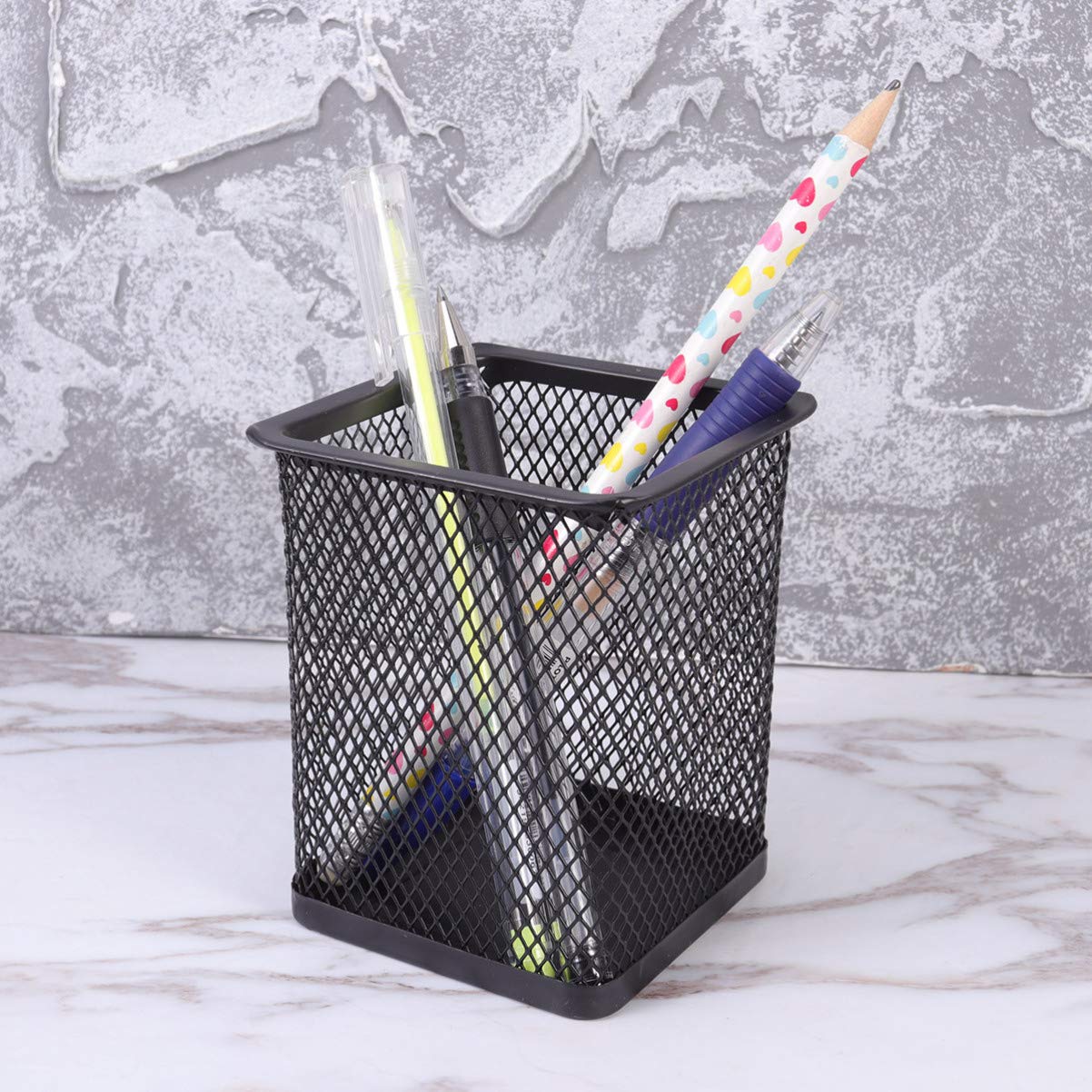 NUOBESTY 2 Set Di Contenitori Per Penne in Rete Di Ferro Portapenne Quadrato Per Casa E Ufficio Nero 3 Pezzi*2