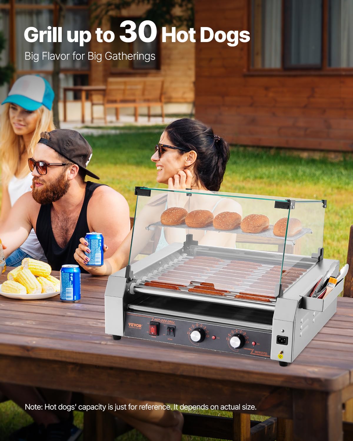 VEVOR Rullo per Hot Dog, 30 Hot Dog 11 Rulli, Cuocitore per Salsicce in Acciaio Inox 2200 W con Doppio Controllo della Temperatura, Contenitore Laterale, Ripiano Rimovibile e Vassoio Raccogli-Olio