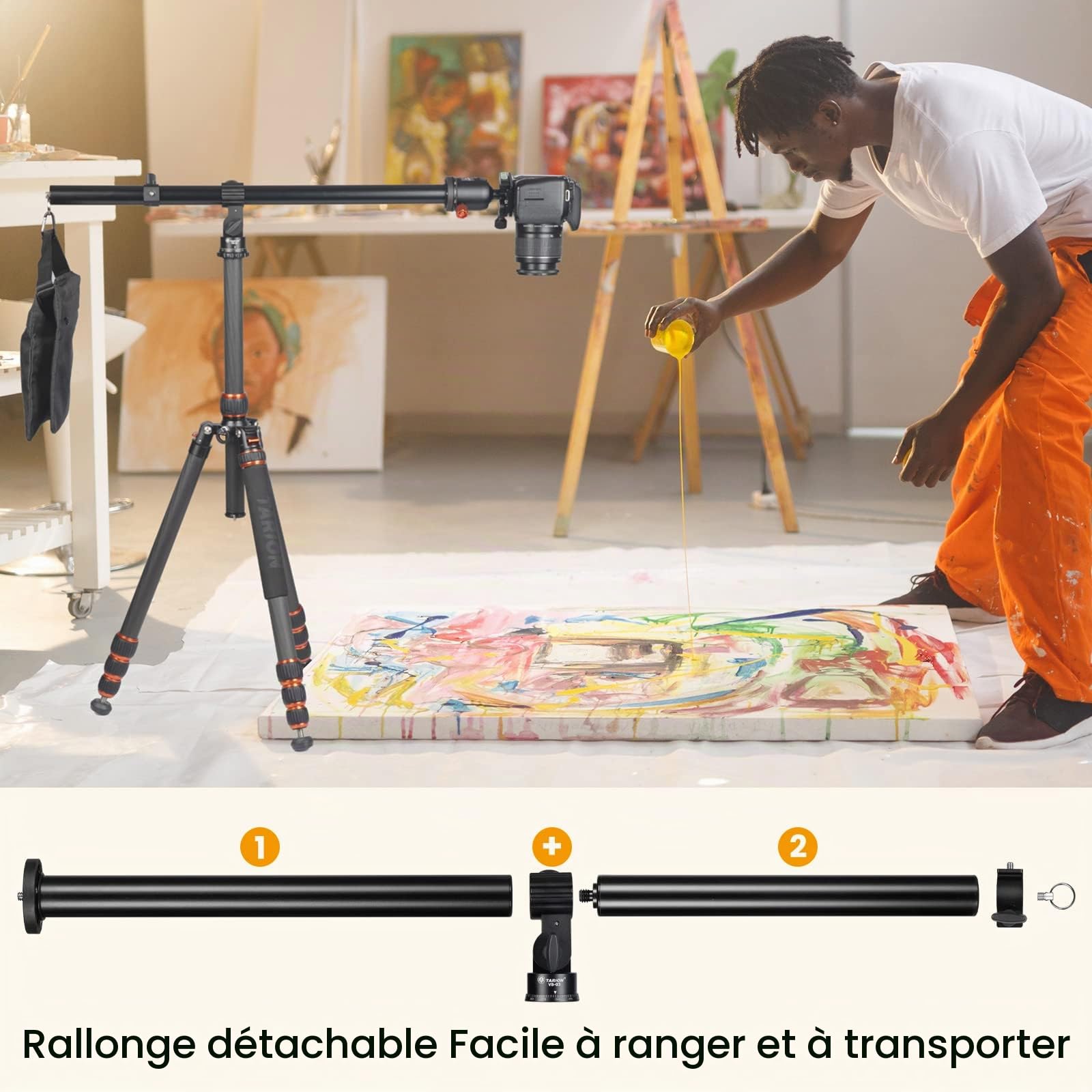 TARION Bras d'extension de trépied Flèche de Colonne Centrale Horizontale Rallonge de 12,6 "Verrou pivotant en Alliage d'aluminium Rotatif à 360 ° avec Sac de Sable à contrepoids