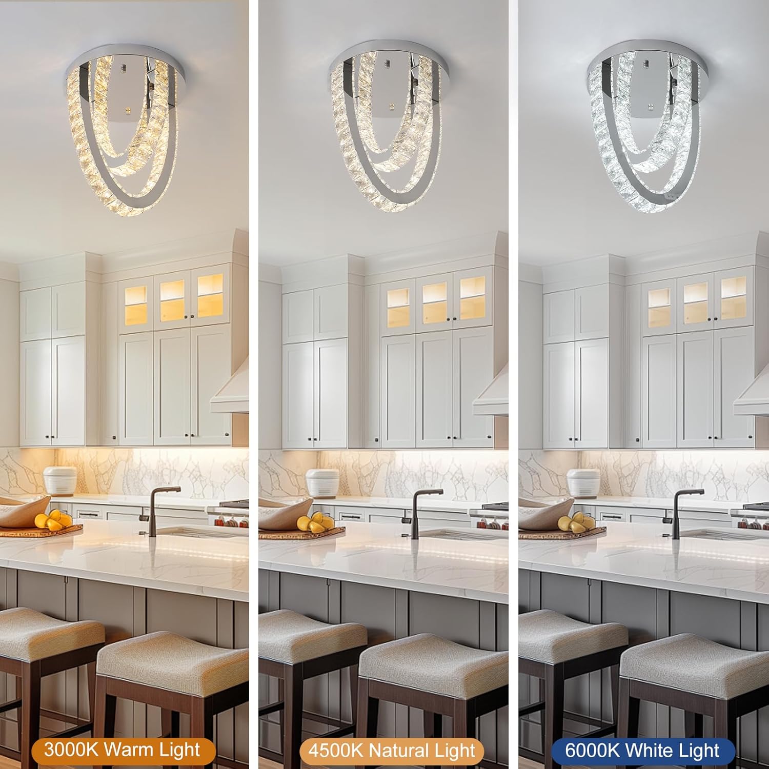 Modern Crystal Ceiling Light Chandelier, Flush Mount Lighting Fixture Pendant Ceiling Lamp Light for Living Room Bedroom Dining Room Hallway