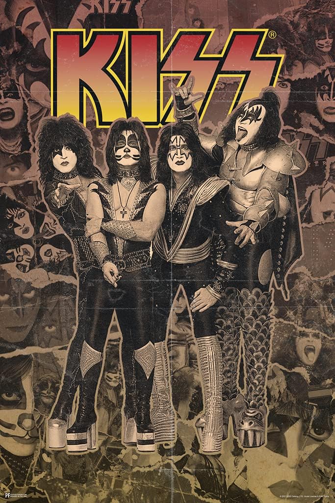 Kiss Band Poster Merchandise Photos Montage Band Collectibles Memorabilia Heavy Metal Music Merch 1970s Retro Vintage Makeup Accessories Cool Wall Art Print Poster 12x18