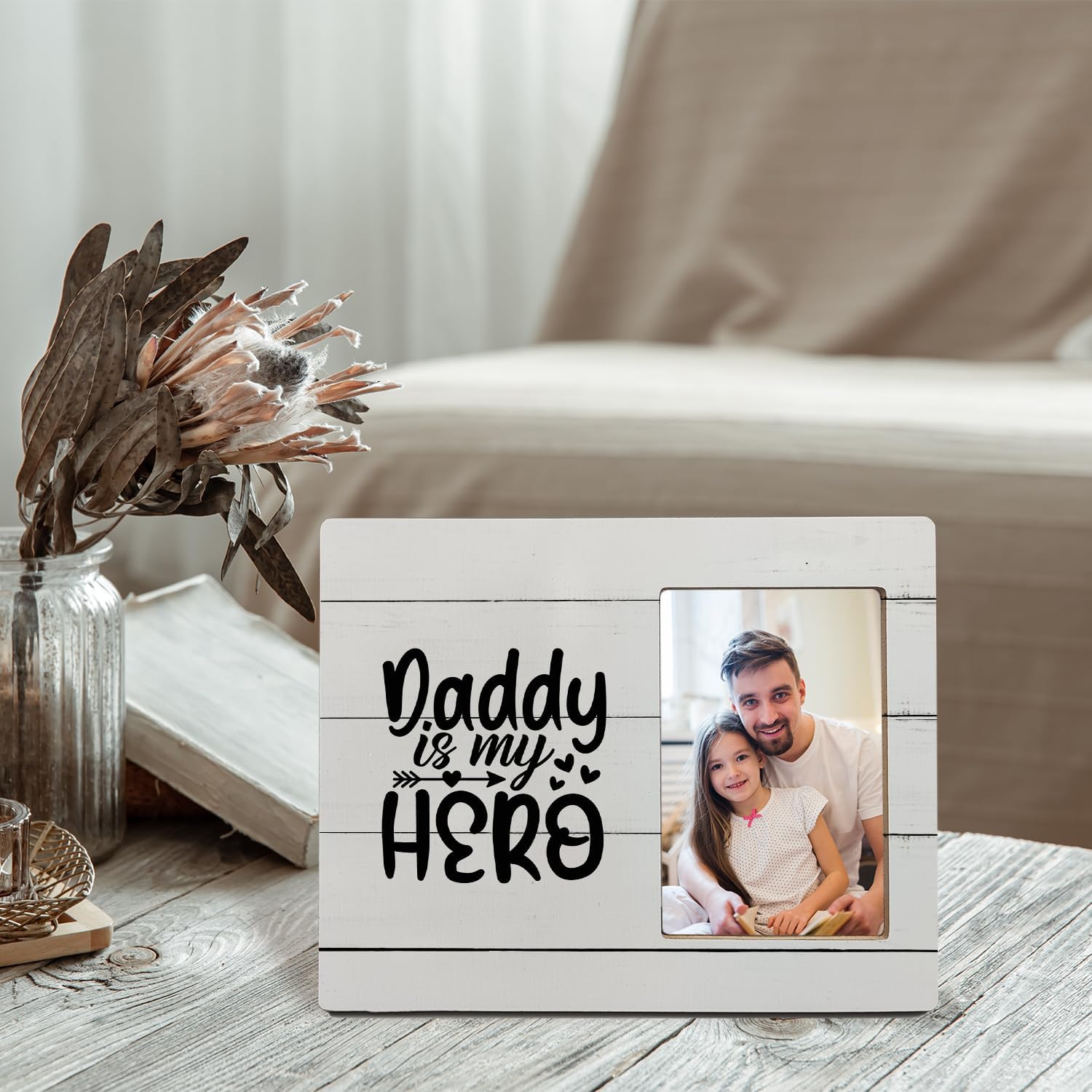 Mancheng-zi Dad 4x6 Picture Photo Frame, Father Dad Gifts for Christmas Birthday from Daughter Son, Daddy is My Hero Wooden Picture Frames for Desk Tabletop Wall Decoration Display - Image 3