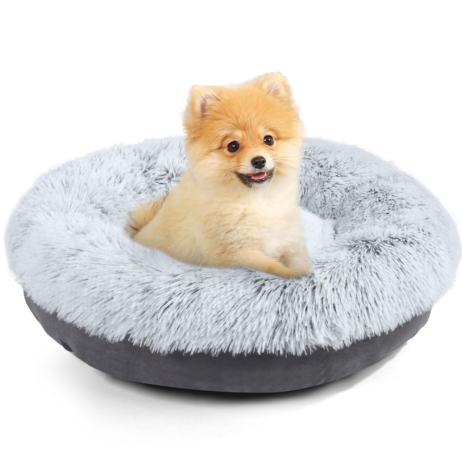 HACHIKITTY Calming Donut Dog Bed, Donut Cuddler Round Dog Bed Cozy Soft Cuddler Dog Bed, Fluffy