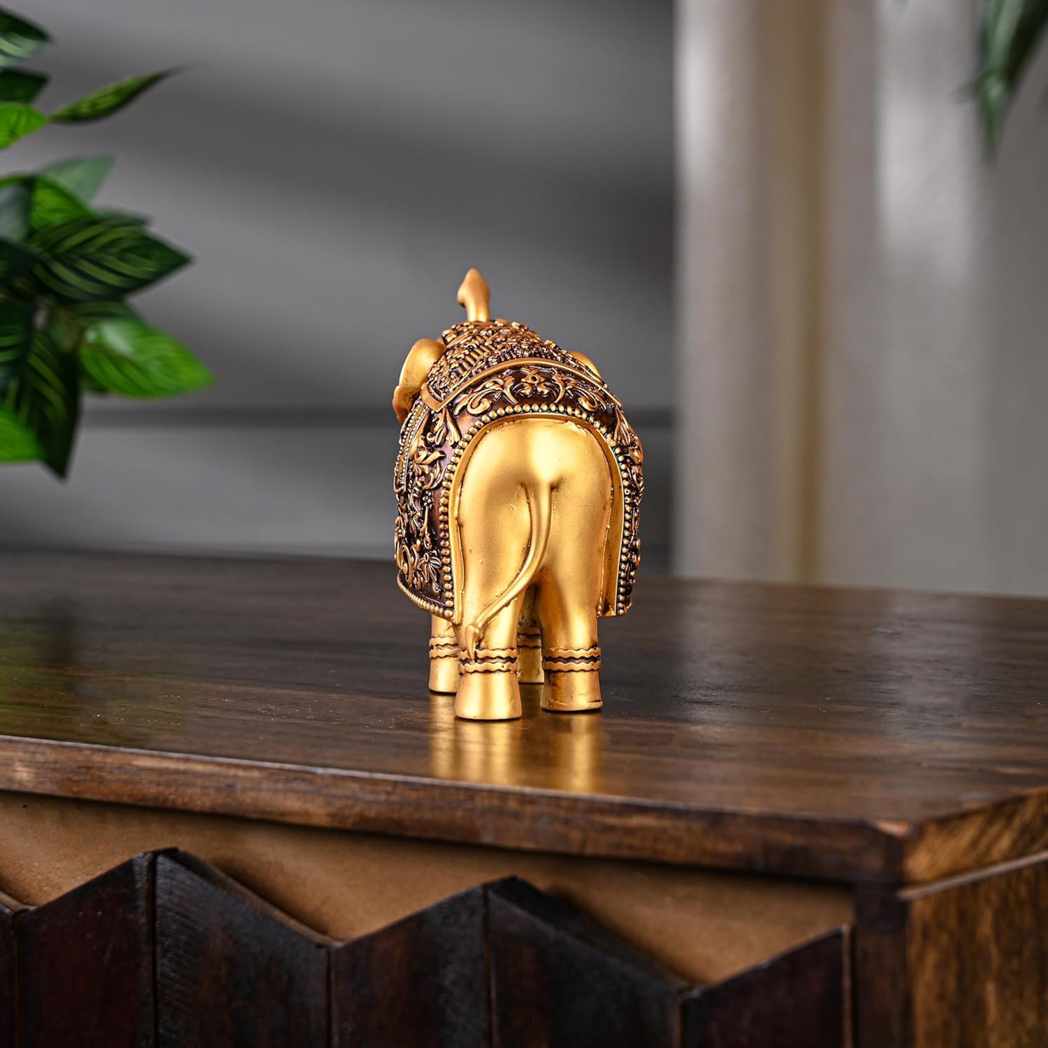 Artarium Statua Elefante Resina per Arredamento Soggiorno Casa Ufficio, Statuetta Vero Elefante Portafortuna Decorativo Dimensioni 12 cm (4,9 pollici)