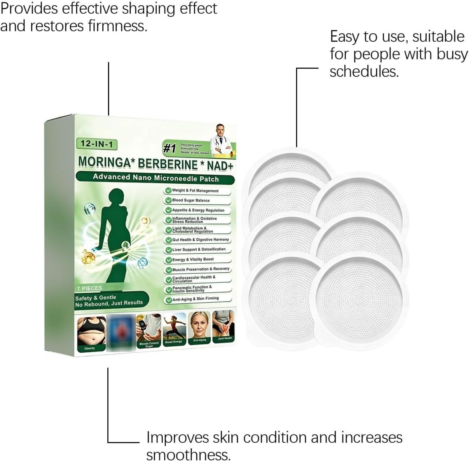 Moringa x Berberine Patch 12 en 1, parche Nano Microneedle Adelgazar