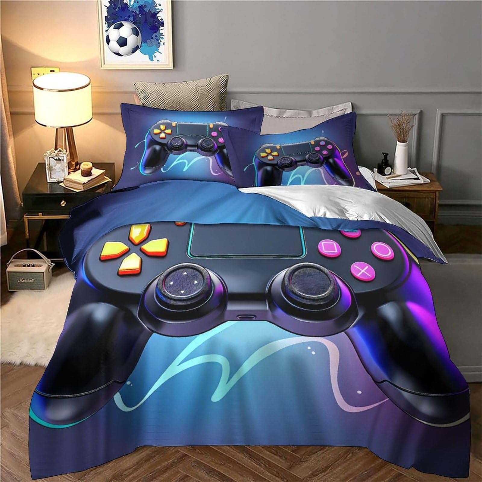 Funda Nórdica Microfibra 3D Impresa Mando Gamer Decoración Dormitorio Juego Ropa de Cama Suave Transpirable para Adolescentes Adultos Super King（260x220cm）