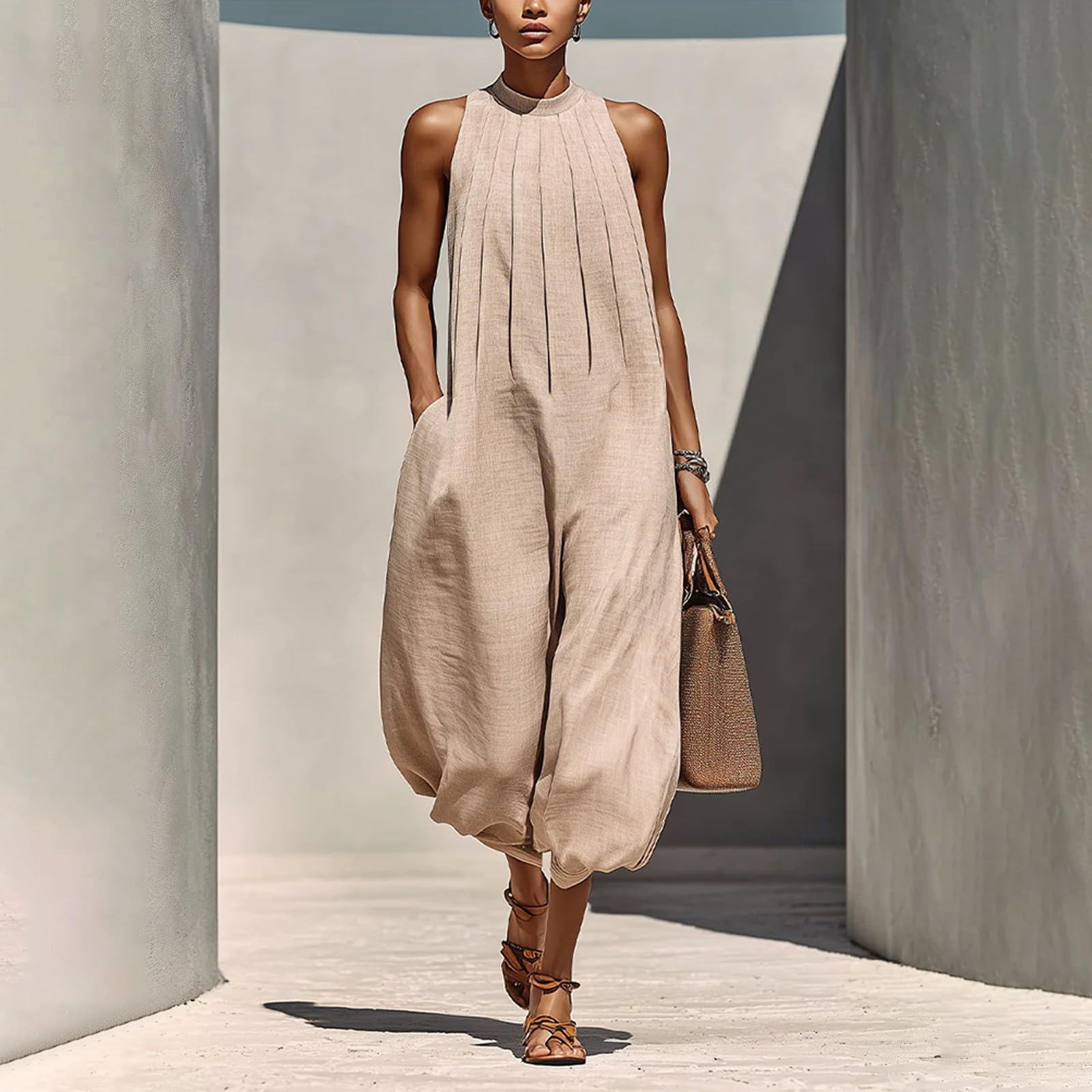 Generisch Jumpsuit Damen Sommer Lang Weites Bein Overall Festlich Elegant