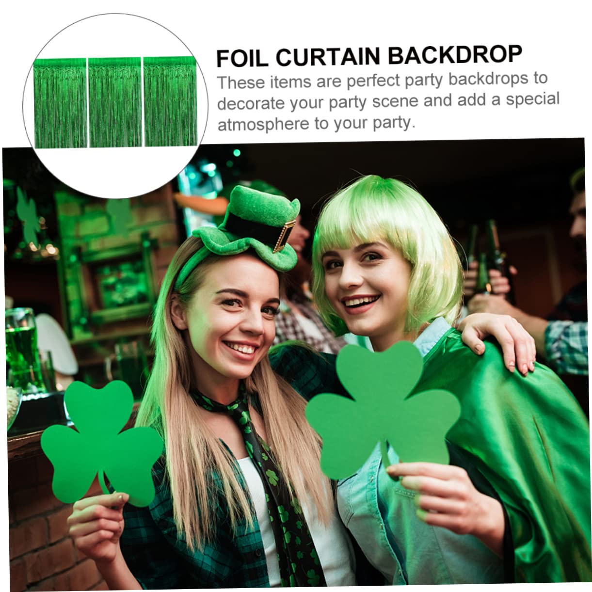 OFFSCH 3pcs Green Tinsel Foil Fringe Curtain for Birthday Party Photography Shiny Decorative Backdrop for Weddings Festivals and Events for Doorways and Walls