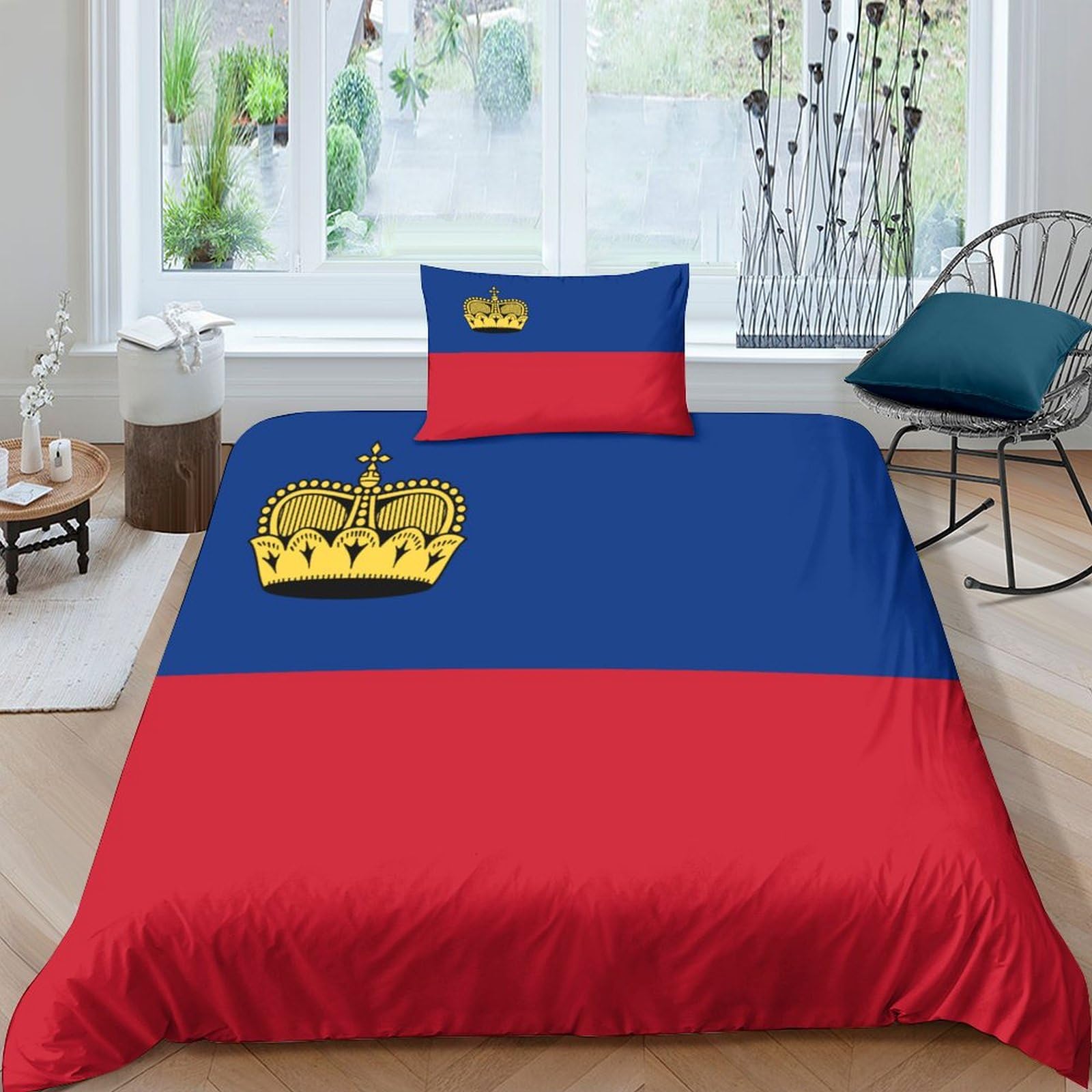 Aaharya Flag Of Liechtenstein Duvet Cover Set National Flag Quilt Cover 3D Print Lightweight Soft Microfiber 3 Piece With Zipper Closure Bedding Sets Single（135X200cm）