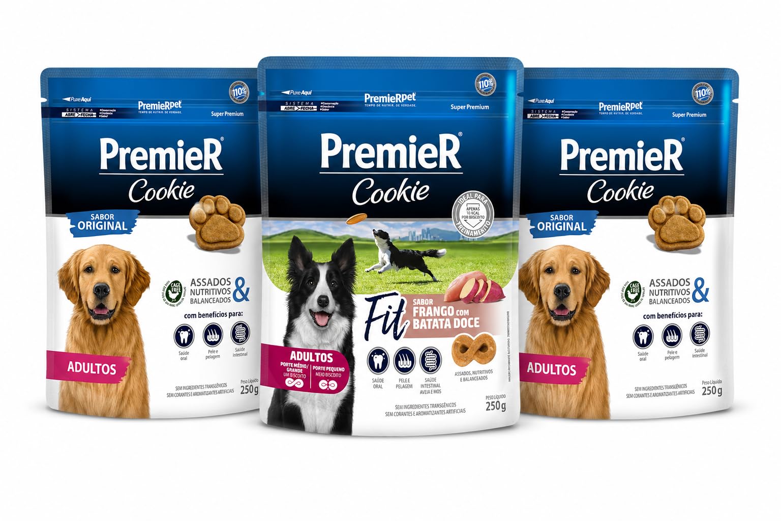 Kit 3 Biscoitos Premier Cookie para Cães Adultos Fit Sabores Mistos e Frango com Batata