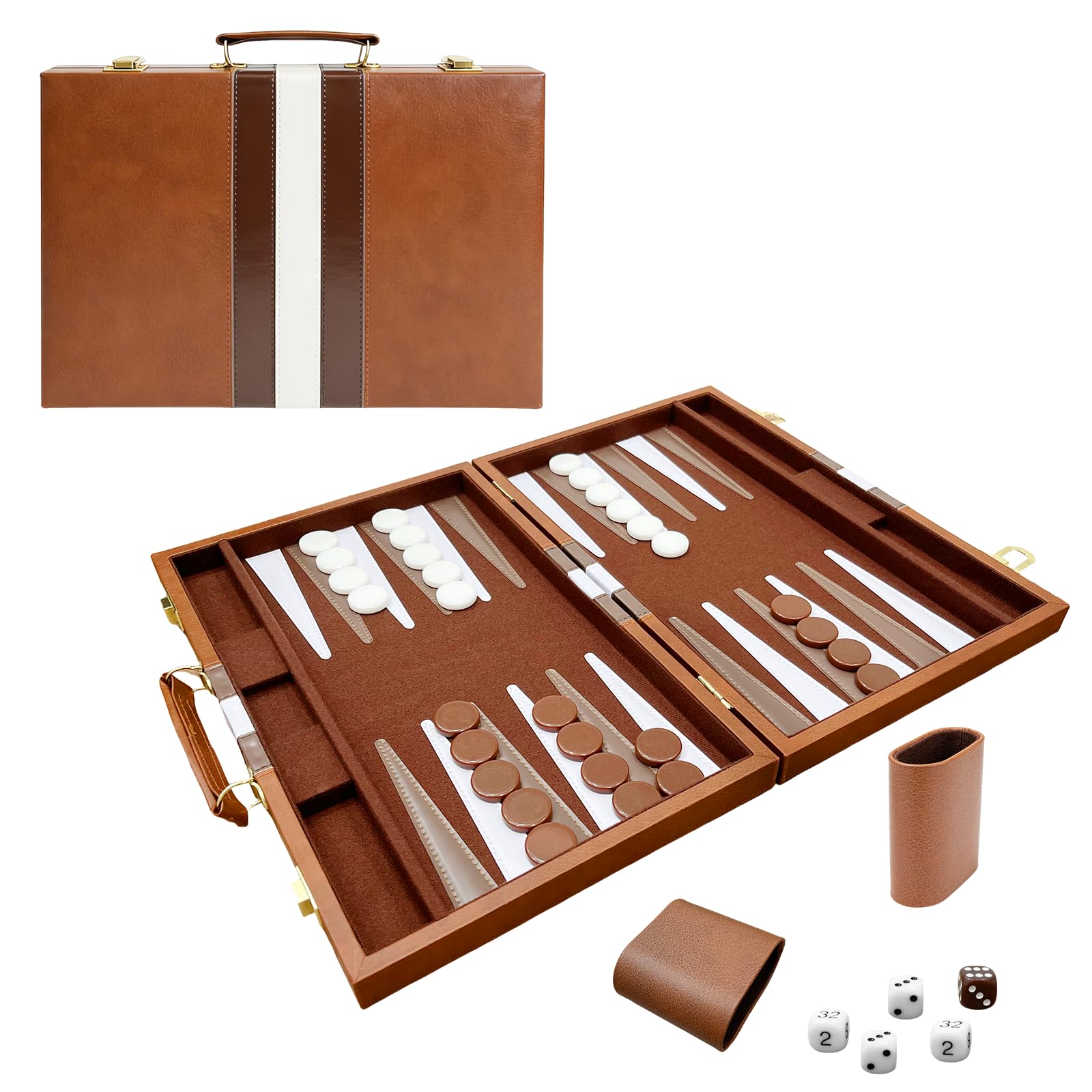 Set di backgammon per adulti, gioco da tavolo classico con custodia pieghevole in pelle per backgammon, set di backgammon in legno per 2 giocatori, gioco da viaggio portatile di lusso