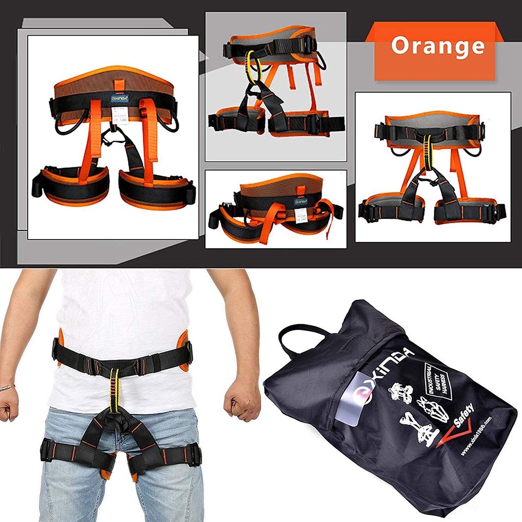 SwaYve Arnés de Seguridad para Trabajar en Altura, Cinturón de Seguridad para Escalada de Montaña de Medio Cuerpo, Protección Contra Caídas, Equipo de Rappel para Escalada en Roca/Oranje