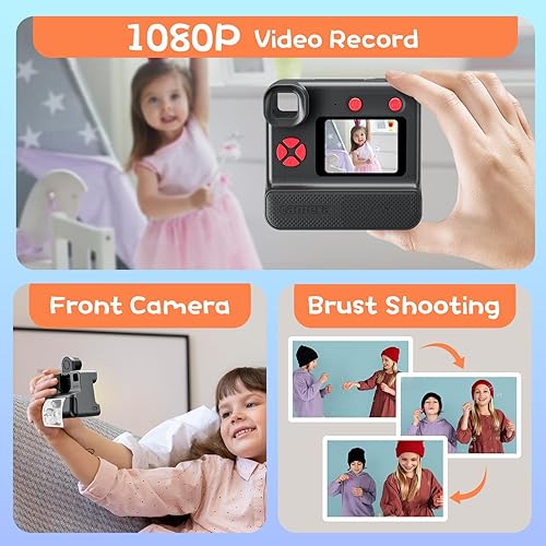 Miniatura 3 de Cámara para niños, impresión instantánea, cámara digital, cámara de video selfie 1080P con tarjeta TF de 32G, regalos de juguetes para niñas y niños