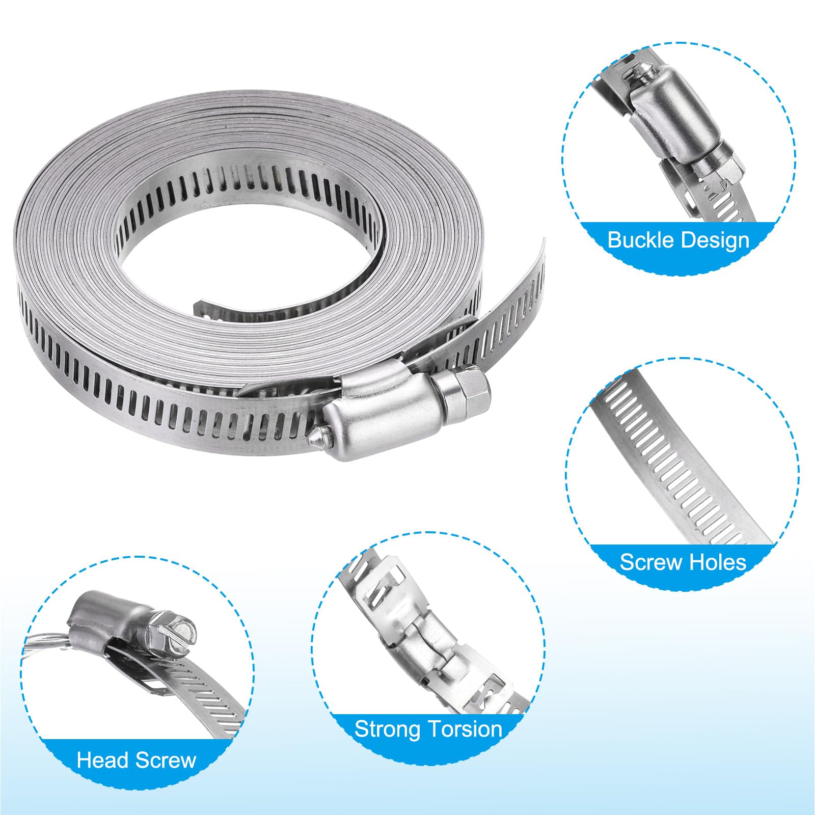 PATIKIL Hose Clamp, DIY 21 FT Stainless Steel Hose Clamps with 15 Fasteners, Adjustable Worm Gear for Plumbing Automotive - Image 3