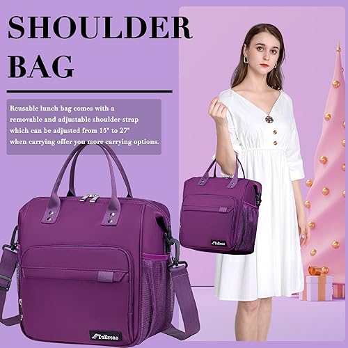 Miniatura 6 de Lonchera morada para mujer, bolsa de almuerzo aislada para cajas Bento, aperitivos y alimentos, bolsa de almuerzo para mujer para madre, madre,