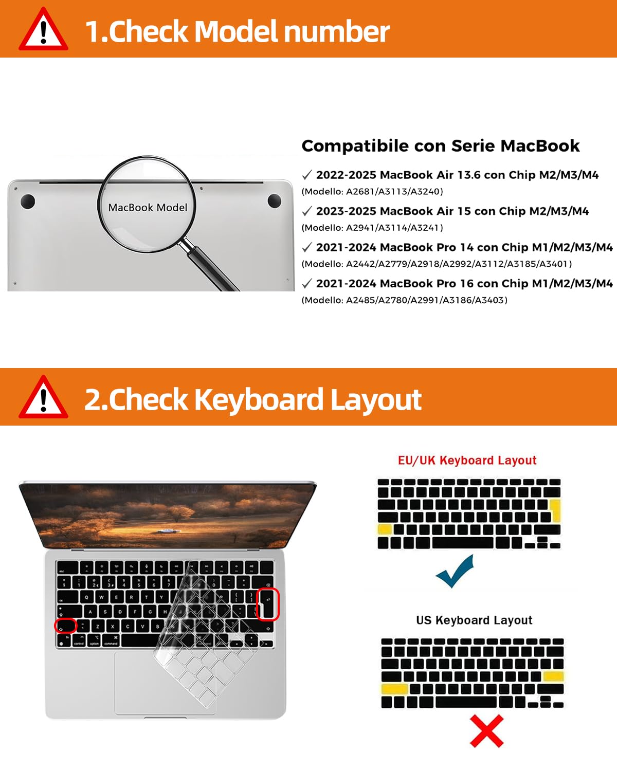Copritastiera Ultrasottile per MacBook Air/Pro 13.6-16" M1-M4 EU Layout - TPU Chiaro | Accessori per tastiere Pellicola Protettiva Impermeabile Antipolvere,Design Ultrasottile
