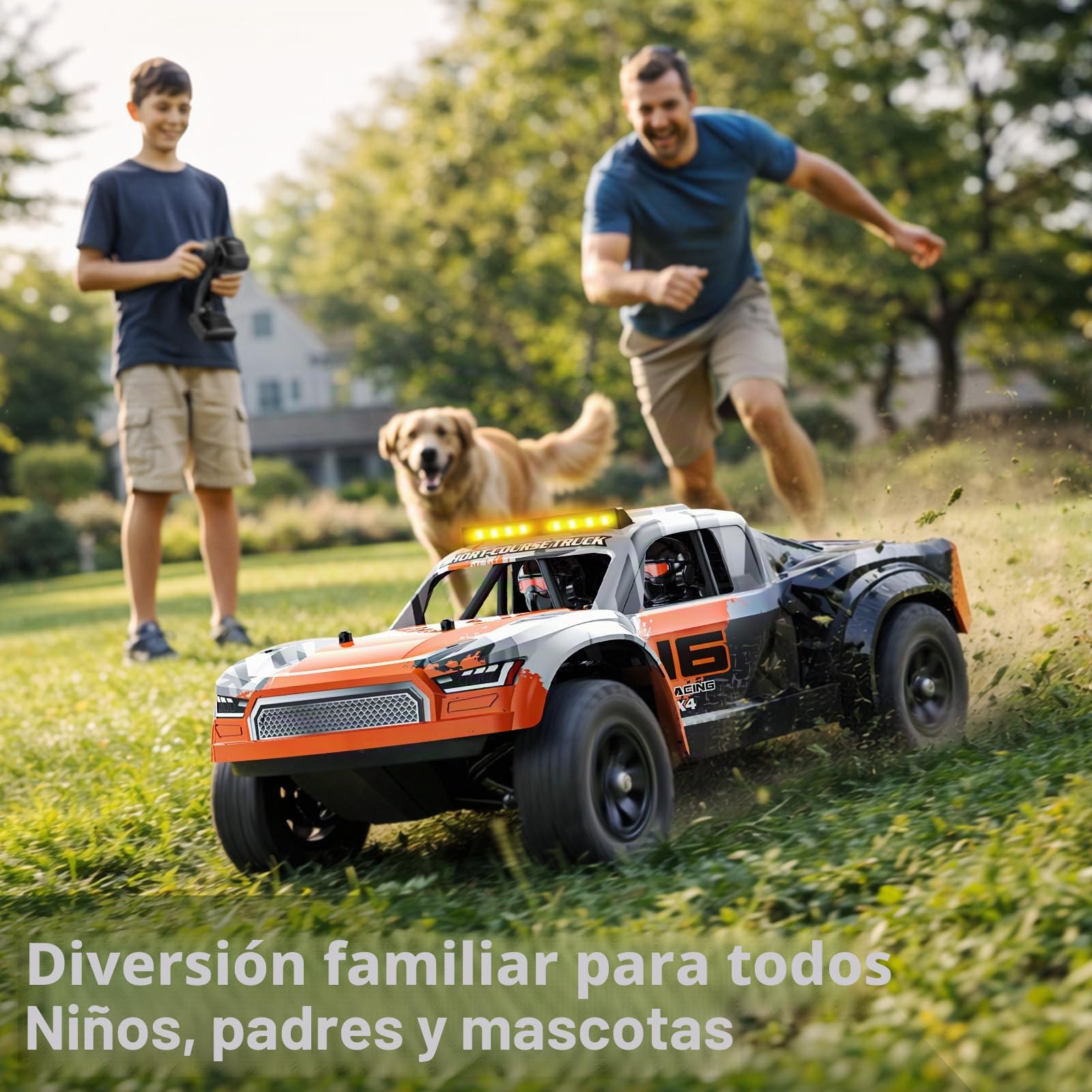 Coche teledirigido 1:16, Coche radiocontrol 4wd para Drift y Tierra 36 km/h, Coche RC 2,4GHz RTR, 2×7,4V 1300mAh baterías, 2 Juegos neumáticos, transmisión metálica, 8+ y Adultos Principiantes