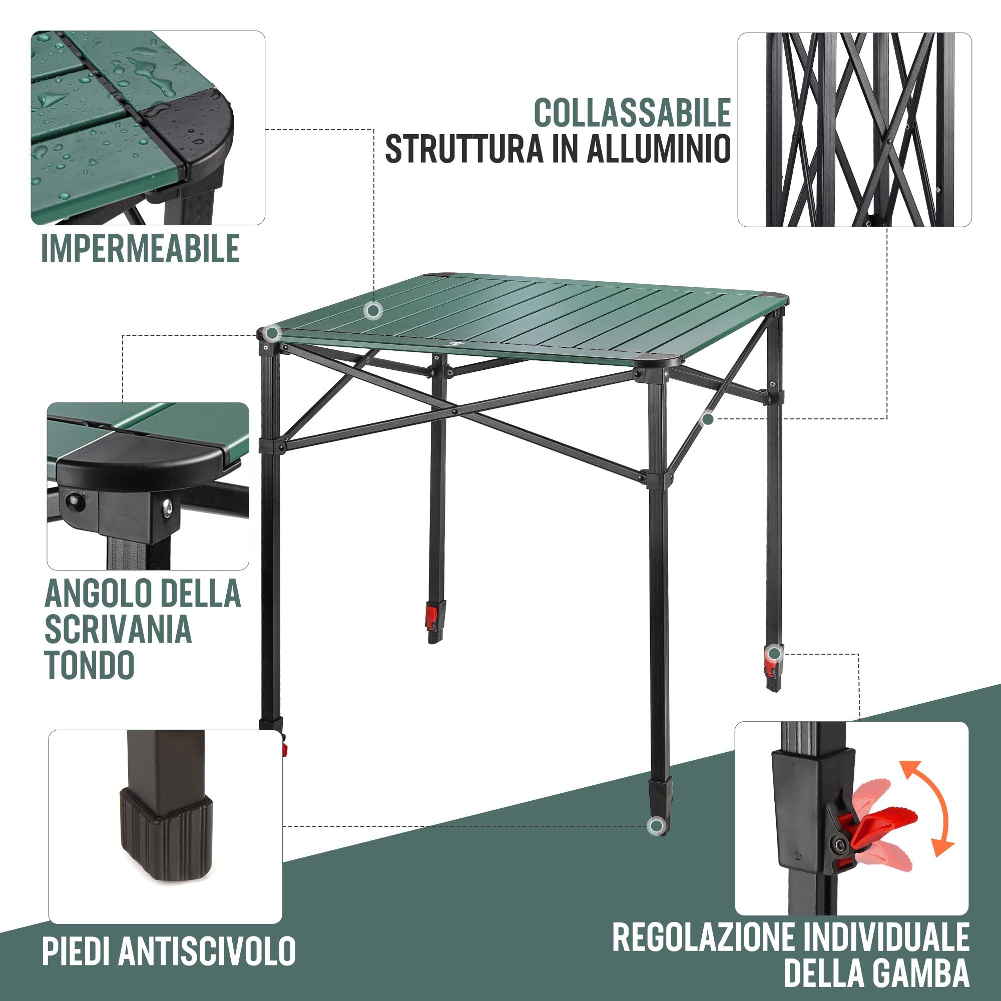 VILLEY Tavolo Pieghevole in Alluminio 70x70x78 cm con Borsa da Trasporto per Campeggio Picnic Giardino