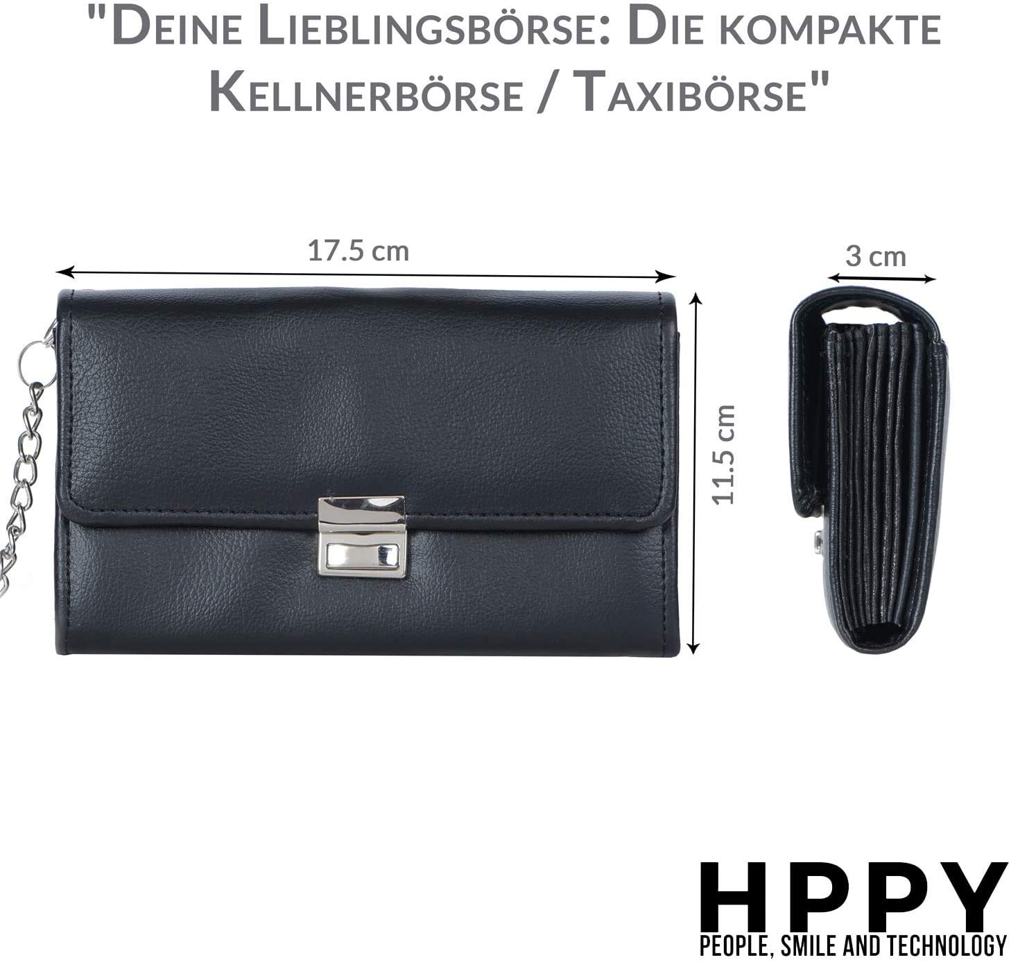HPPY Aktion Sparset 3X Kellnerportemonnaie – robuste Kellnerbörse mit Holster, Kette & Geldtester – Kellnertasche für Gastronomie & Taxi, Farbe: Schwarz