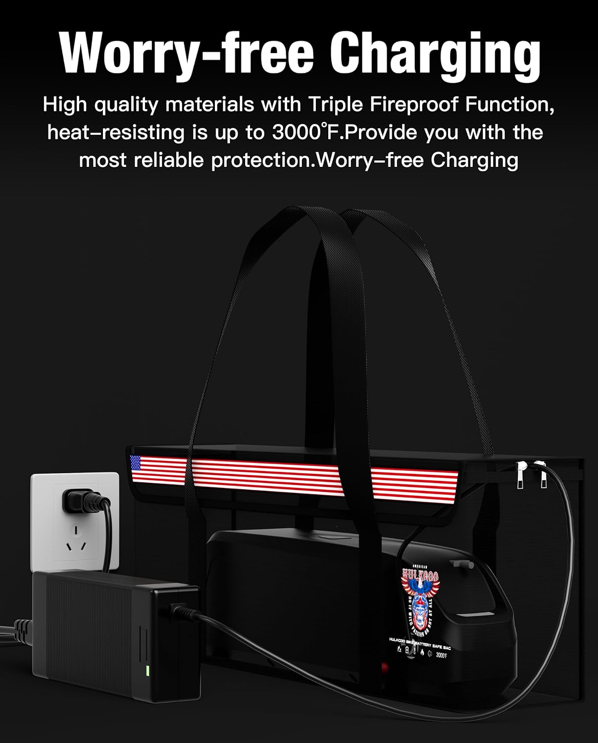 Fireproof Explosion-Proof Waterproof Ebike Battery Storage Bag - Safe Case for Lithium/Lipo Batteries (19.3 x 4.3 x 7 Inch)