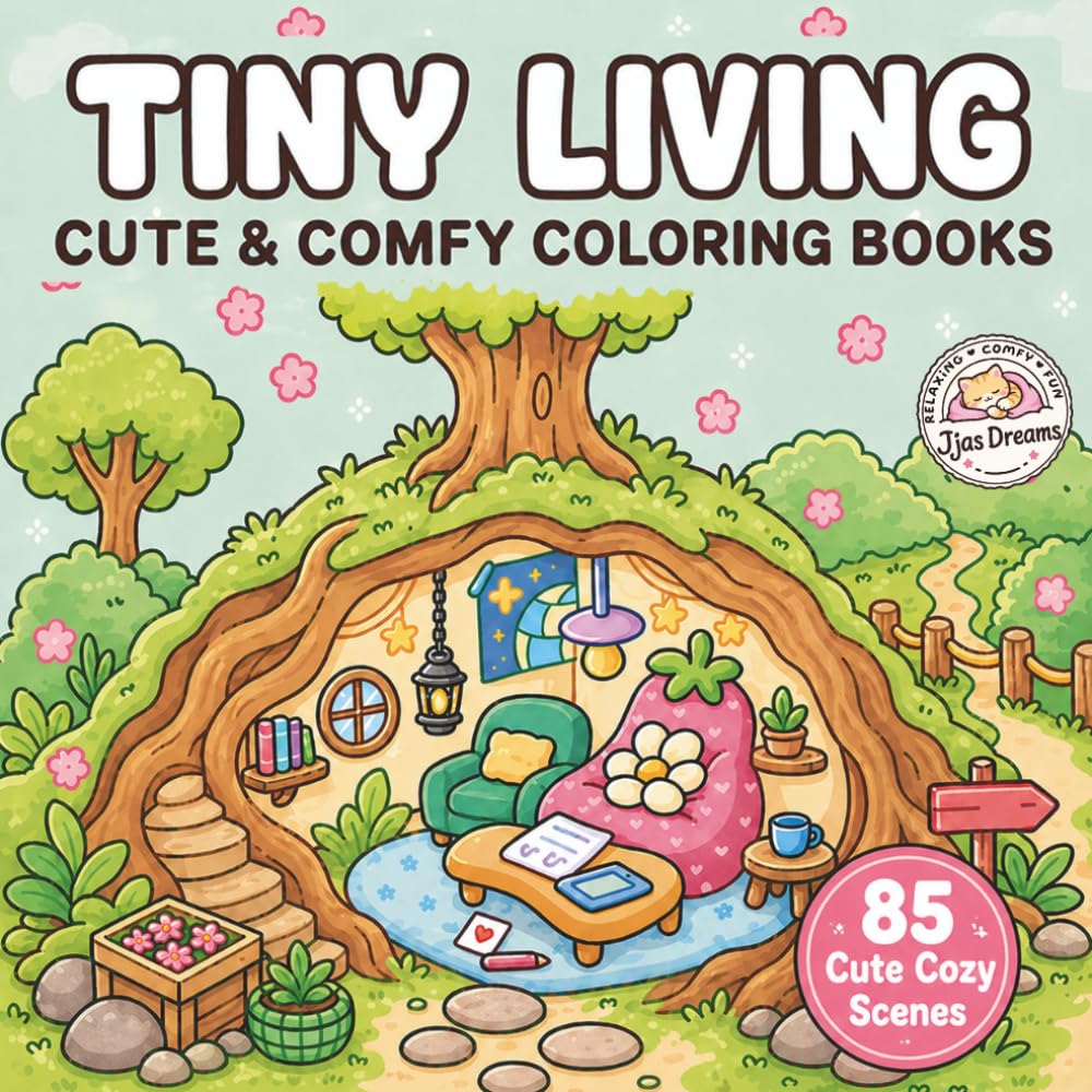 Tiny Living Coloring Book: Simple and Bold Designs: Cozy Hygge Tiny House Scenes for Relaxation | Stress Relief Coloring Book for Adults Featuring ... Peaceful Home Moments & Aesthetic Cozy Rooms