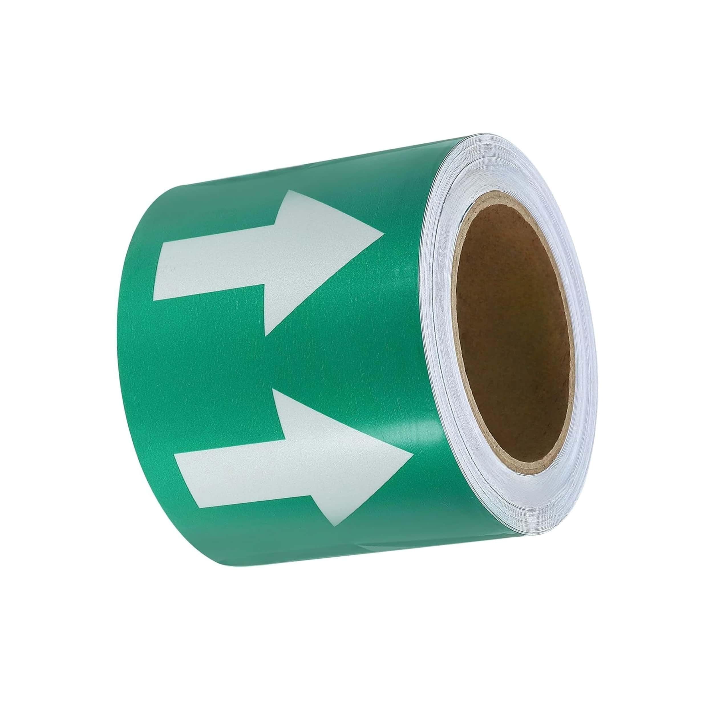 Pipe Flow Arrow Tape Pipeline Arrow Stickers 4 Inch x 66 Ft (10cm x 20M) Pipe Identification Marking Arrow Labels with Reflective Strips for Pipe Flow Markers, Green/White