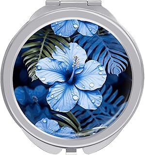 Blue Flower Tropical Travel Makeup Mirror Por...