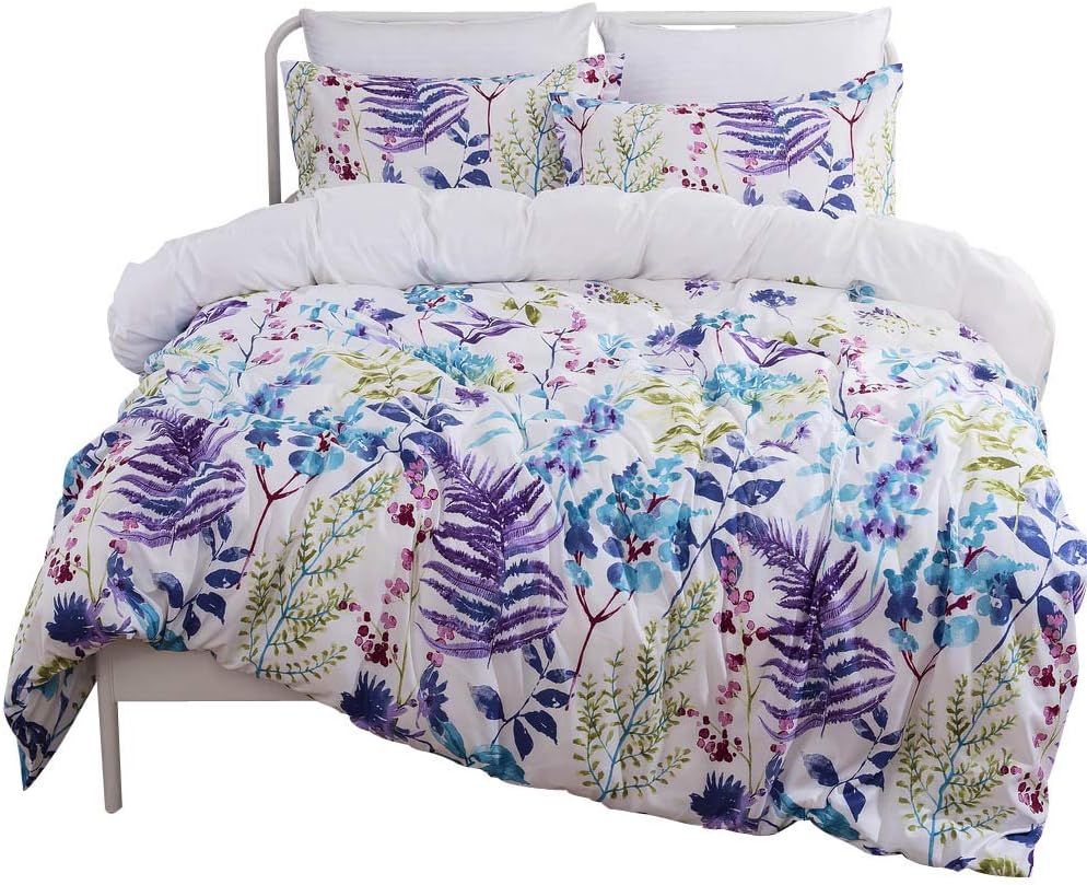 Loussiesd Lightweight Microfiber Polyester Duvet Cover Set, Romantic Floral Printed Pattern Design For Women With Zipper Closure (3pcs, King Size), Colorful