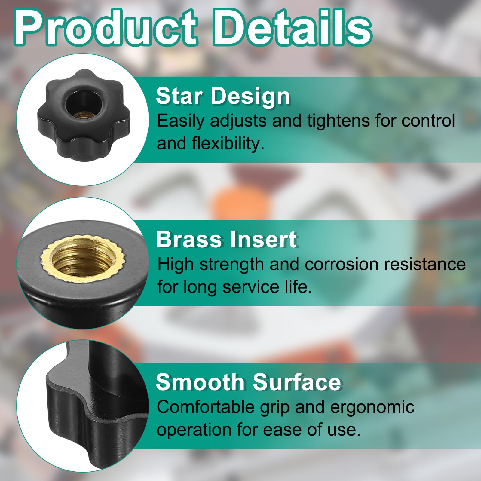 Sourcing Map 4pcs Star Knobs M8 Female Thread 32mm Head Plastic Through Hole Brass Screw-in - Foto 7