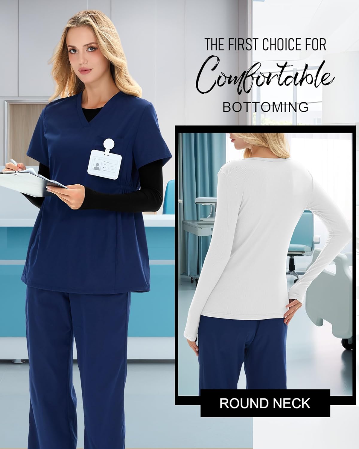 4 Pack Women's Underscrub Shirts Long Sleeve Ribbed Crewneck Tops Slim Fit Soft Cotton Undershirts for Nurse