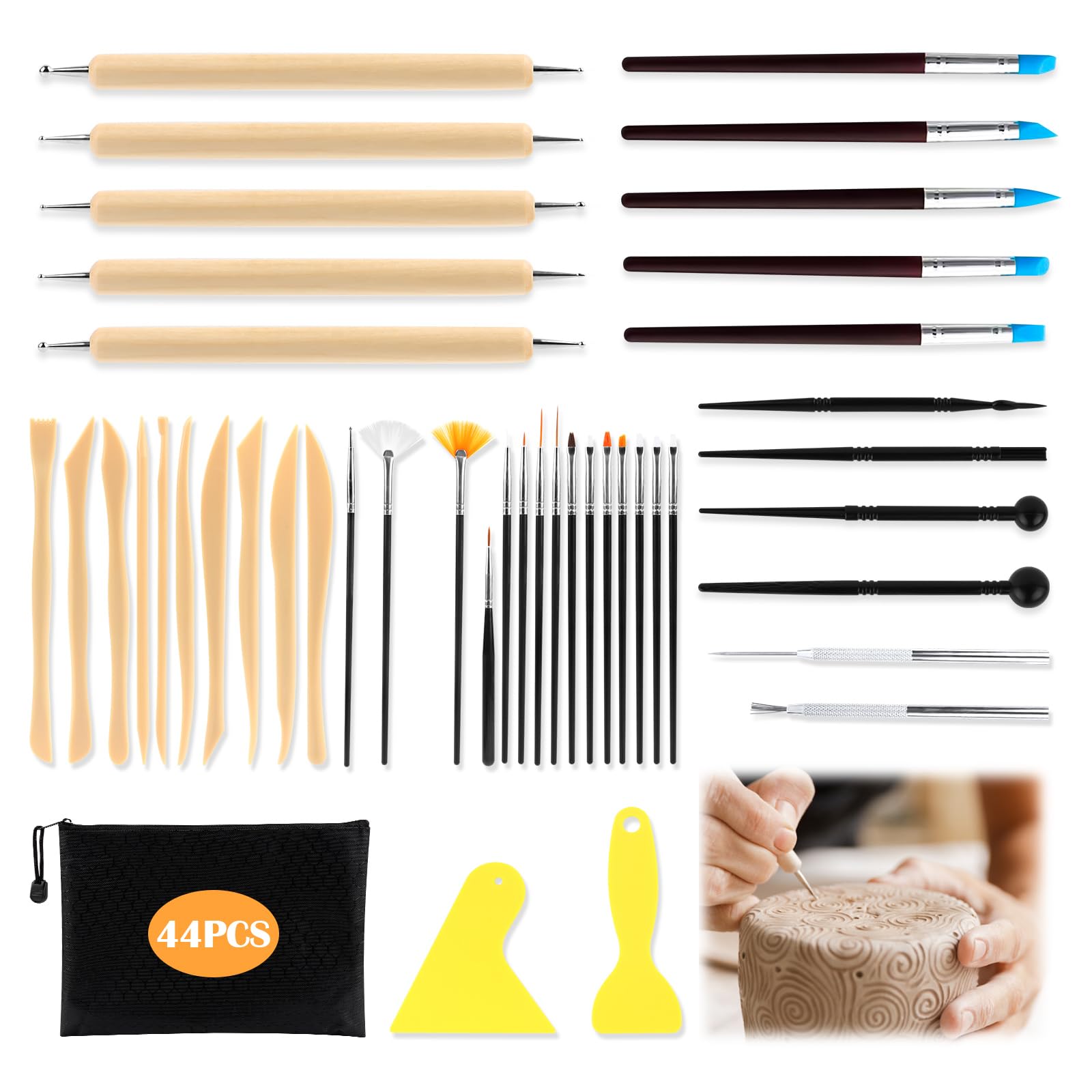 Kit Per Modellare Argilla - Set Di 6 Strumenti Con Manico In Legno Per Ceramica E Scultura - Foto 6