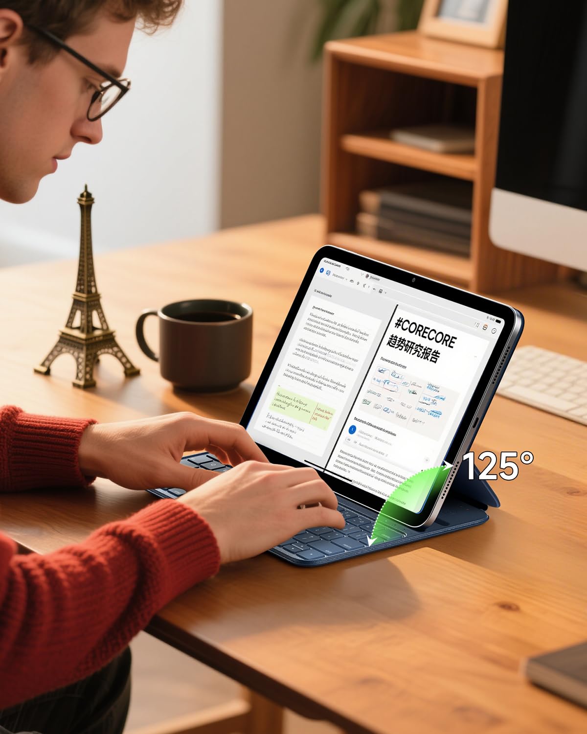 HOU Clavier pour iPad 10 EME génération & iPad 11eme génération A16 2025, Deux Angles de Soutien Réglables, Ergonomique, Qualité Supérieure Clavier AZERTY, en Similicuir, Slim and Portable,Bleu
