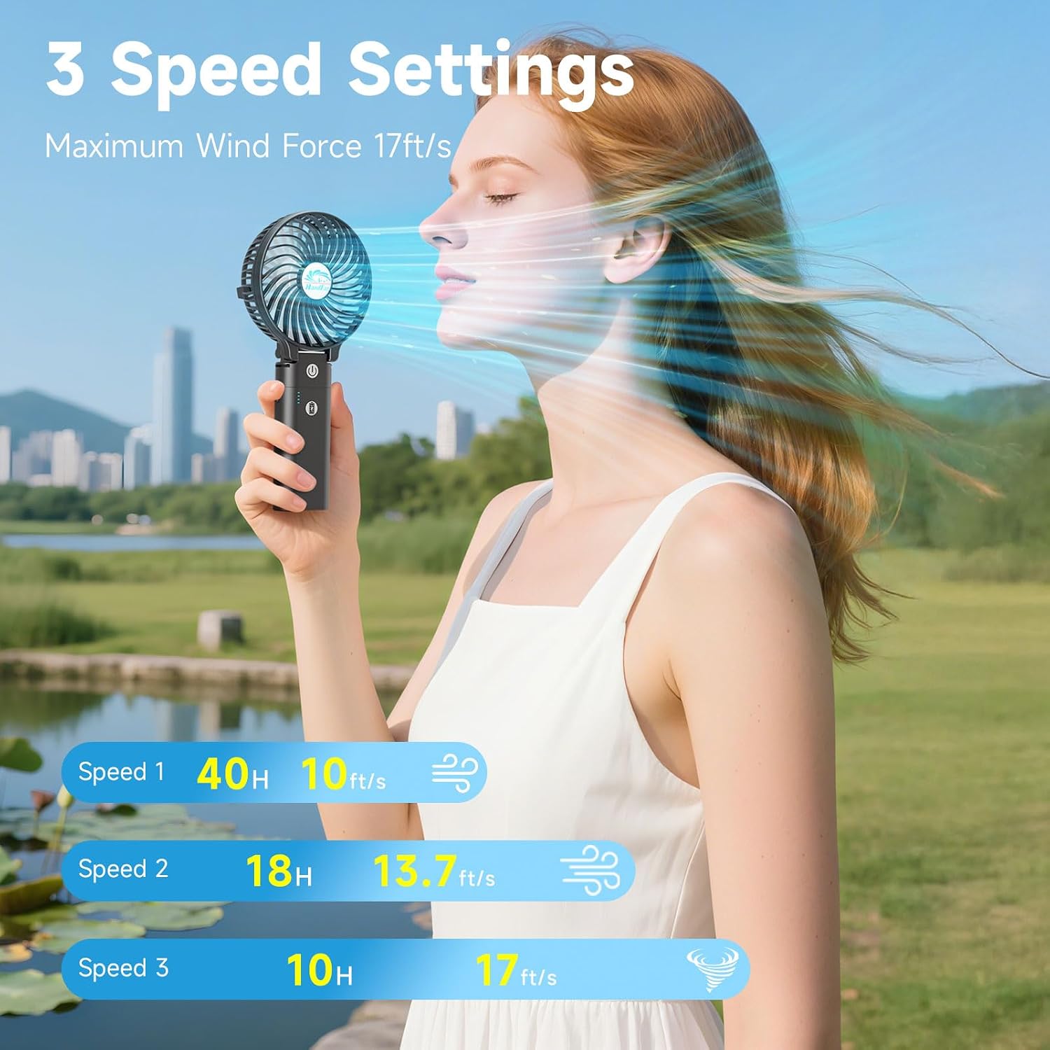HandFan 10400mAh Portable Handheld Fan, 40Hrs Long-Lasted Hand Fan Rechargeable, Mini Personal Fans Foldable, Heavy Duty Battery Fans for Travel Beach Concerts Cruise(Clear Blade) image 5