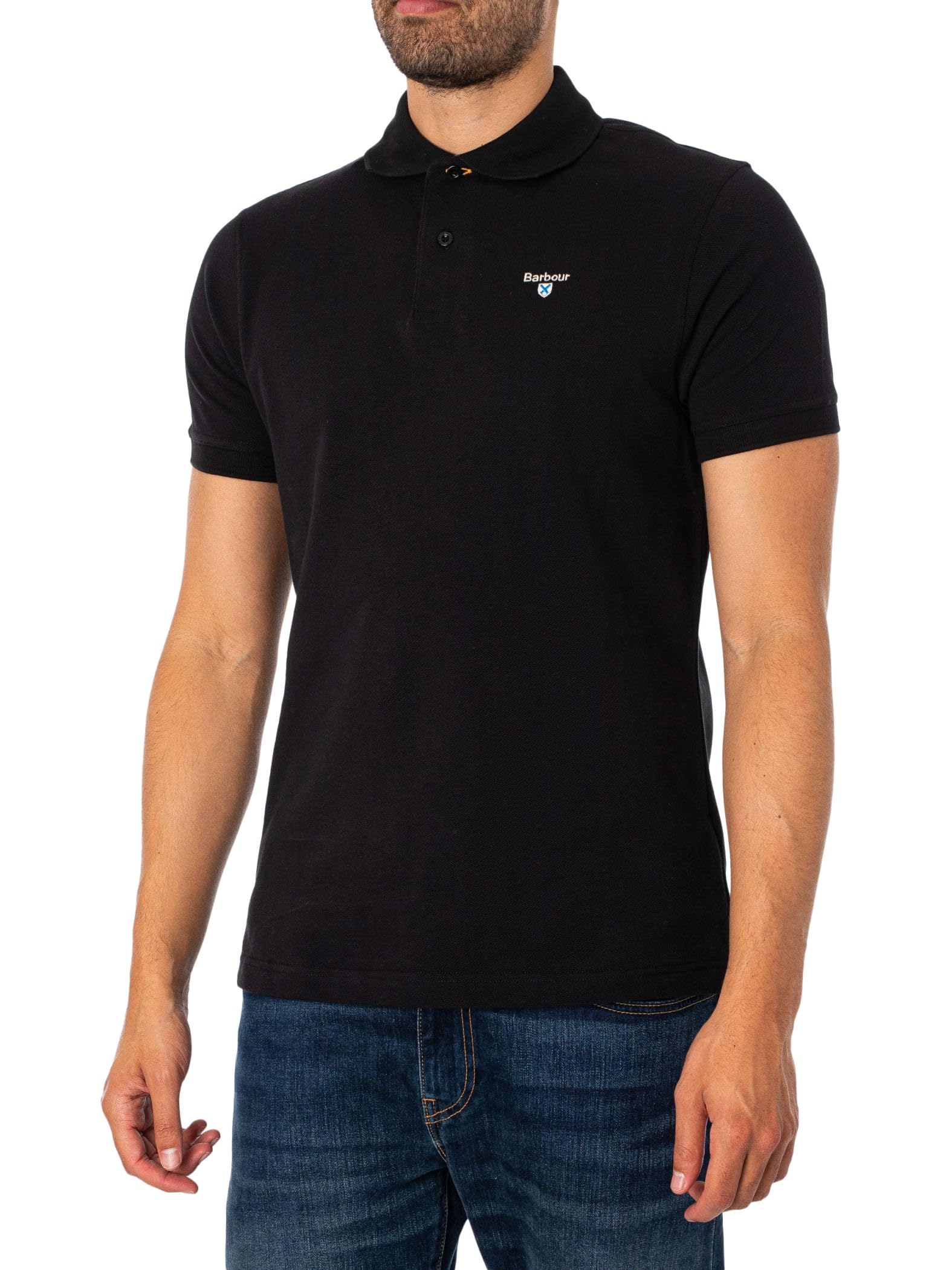 Barbour Tartan Pique Polo Black Black S